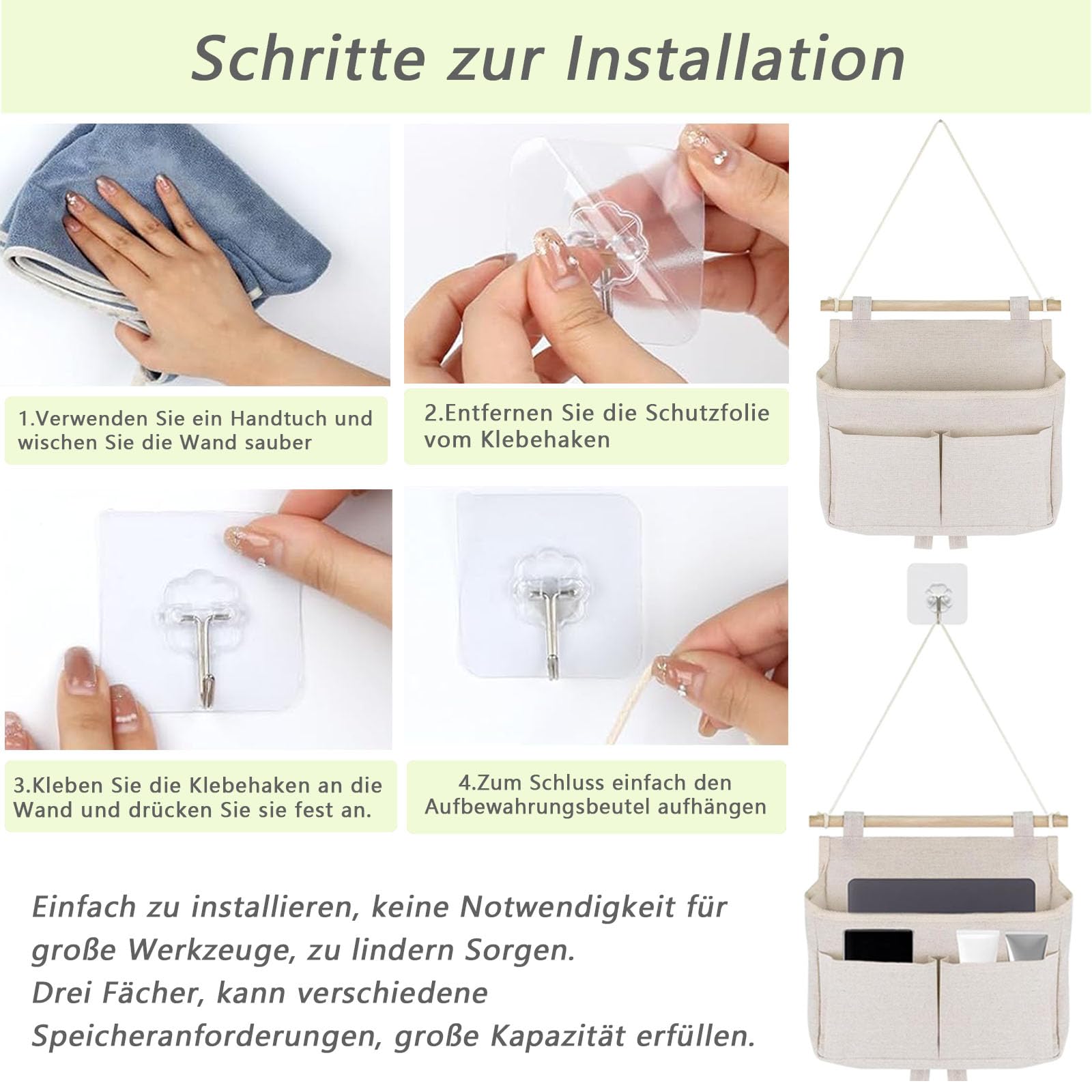 Mural en Lin Pliable Suspendu, Étagère de Rangement Suspendue, Peut être assemblé, 3 Compartiments Avec Crochet Adhésif, pour la Salle de Bain, le Bureau, 2 Sacs Muraux Suspendus Étanches, Blanc Mural en Lin Pliable Suspendu, Étagère de Rangement Suspendue, Peut être assemblé, 3 Compartiments Avec Crochet Adhésif, pour la Salle de Bain, le Bureau, 2 Sacs Muraux Suspendus Étanches, Blanc