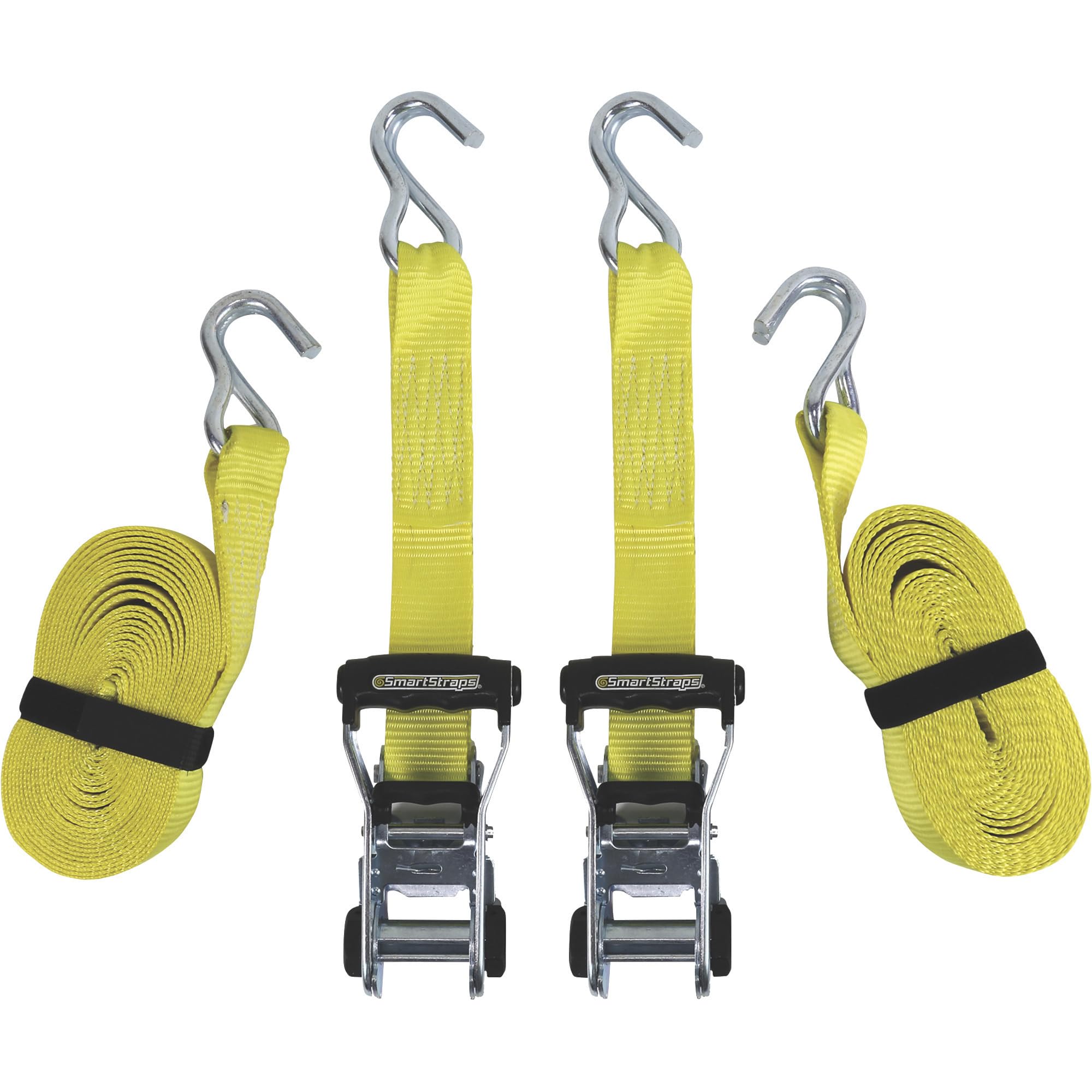 SmartStraps RatchetX Ratchet Tie-Down Strap - 2-Pk. 1.5 in. x 20ft. with J-Hook, 5000-Lb. Breaking Strength, Yellow, Model Number 4574