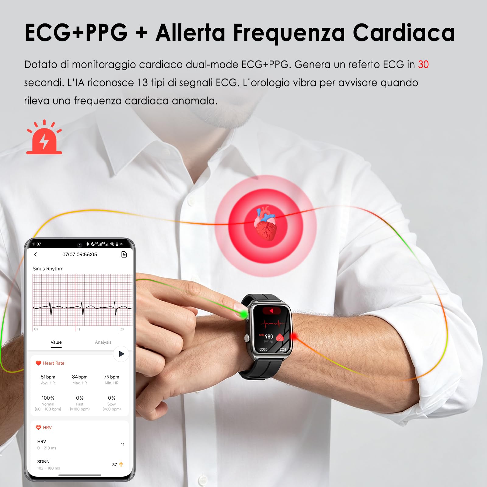 2026 Smartwatch Uomo con ECG+PPG/Pressione Sanguigna/Acido Urico/Sonno/BMI