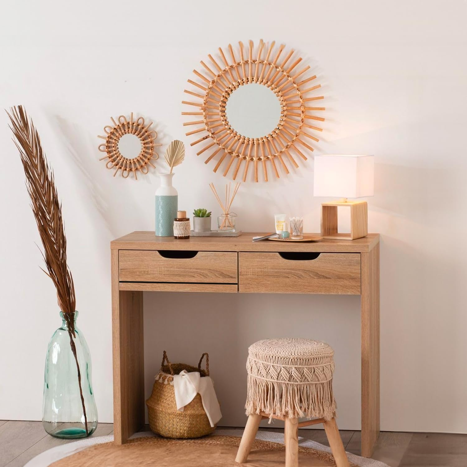 Avilia Tavolo Consolle in Legno Effetto Rovere, Scrivania con 2 Cassetti Profondi per Riporre Chiavi e Accessori - Consolle Adatta per Soggiorno, Camera o Ufficio - Consolle Ingresso di 100x39x80 cm