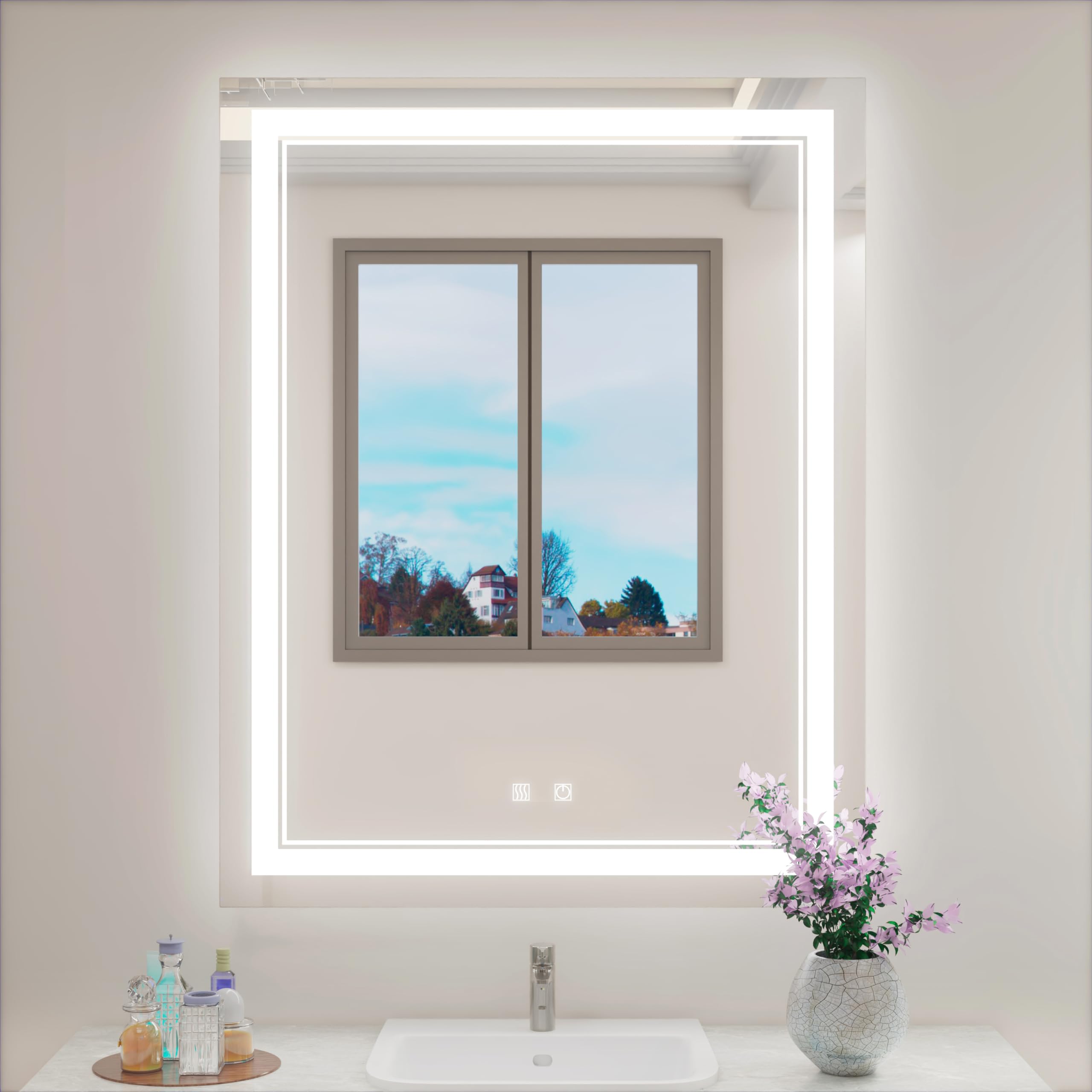 LED Bathroom Mirror 28 x 36 Inch Lighted Bathroom Mirror, Dimmable Illuminated LED Mirror for Bathroom Wall with Anti Fog, 3 Colors & and Smart Touch Vanity Mirror(Horizontal/Vertical)
