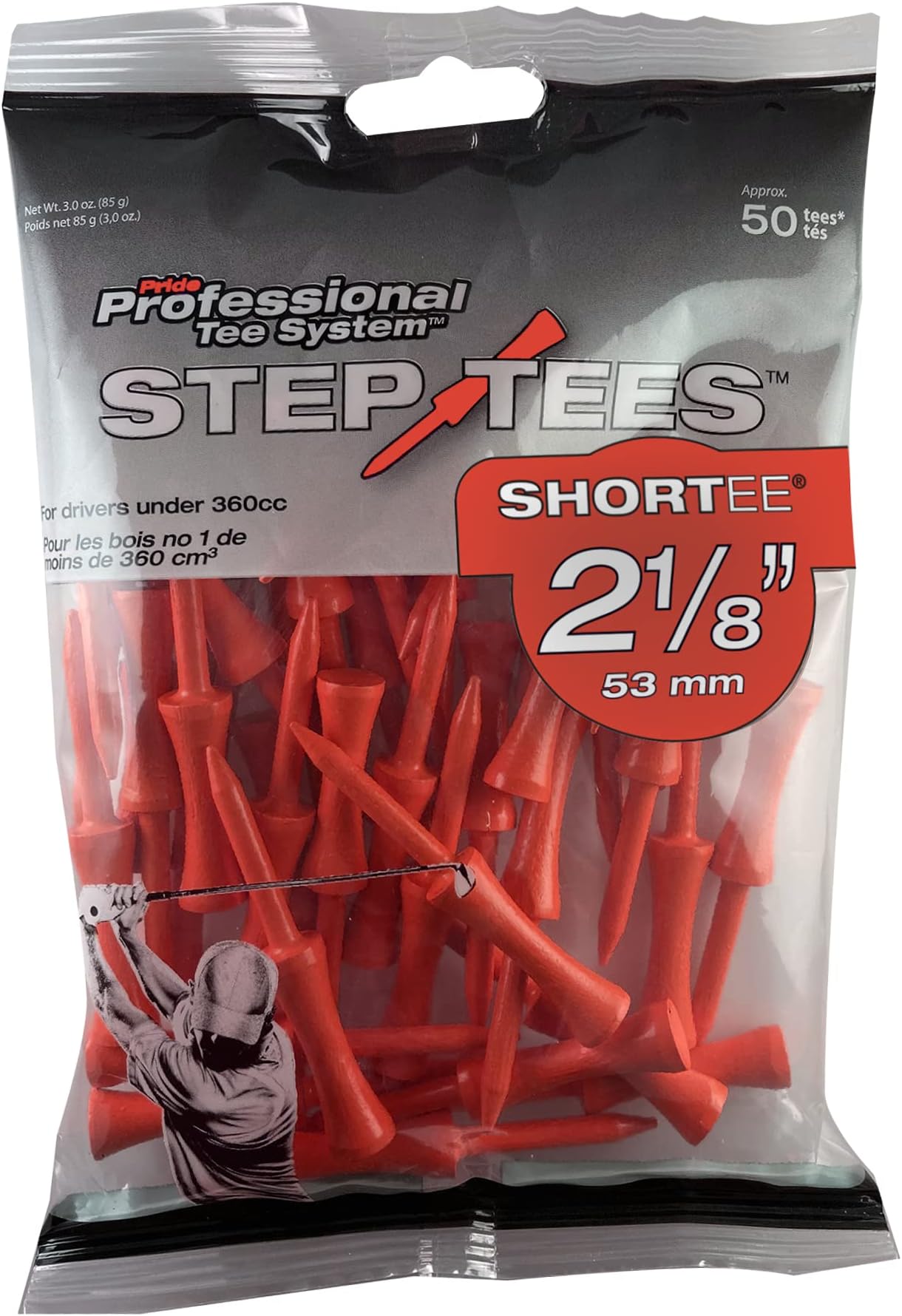 PrideSports PTS Step Tees | 50 Count, 2-1/8 Inch | Wood Golf Tees with Depth Control for Height Consistency