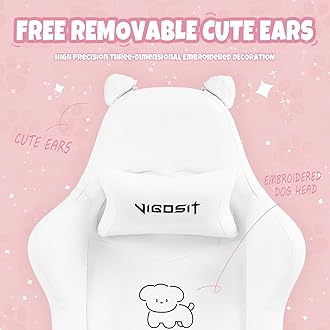 Vigosit White Dog Gaming Chair with Footrest, Ergonomic Cute Gamer Chair for Girls and Women, Comfortable Desk Computer Chair Adults Teens