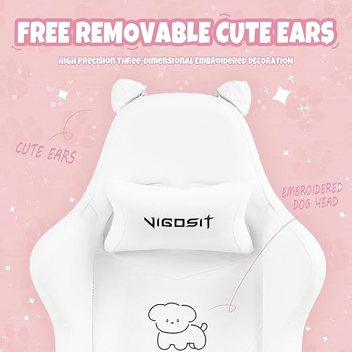 Miniatura 3 de Silla de juegos para perros blancos con reposapiés, ergonómica y bonita silla de jugador para niñas y mujeres, cómoda silla de computadora de