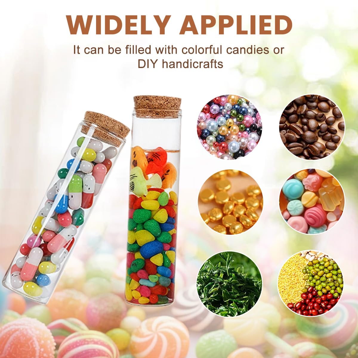 10 PZ 60ML/2OZ Vuoto Trasparente Tubi di Prova di Vetro Ricaricabile Fiala con Tappo di sughero Bottiglia In Miniatura Reagant Jar Bottiglia per Lab Party Favors Candy Spezie Perline
