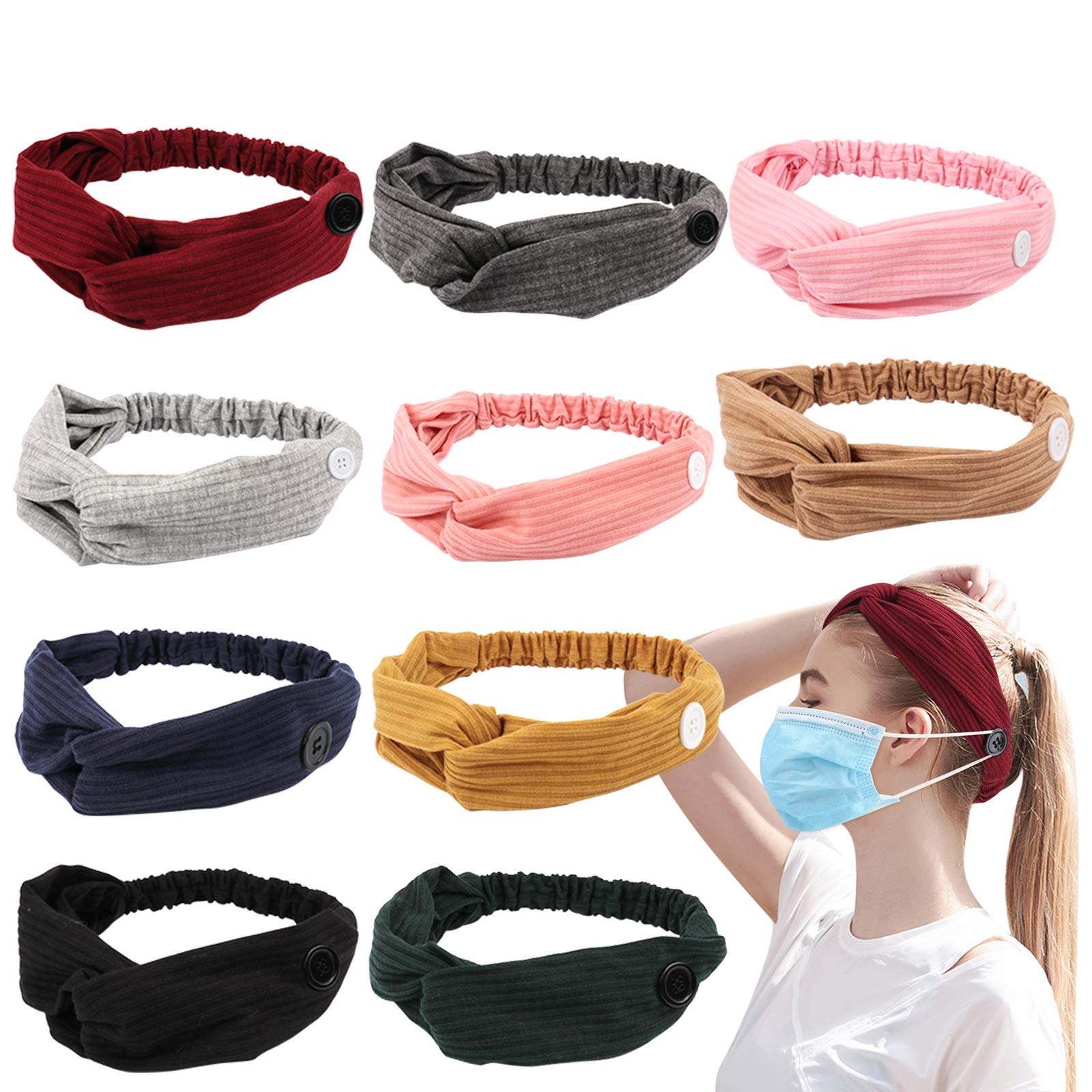 10 Pack Headbands with Button for Women,Twisted Hair Bands Knotted Headbands Headwraps Hair Accessories for Women