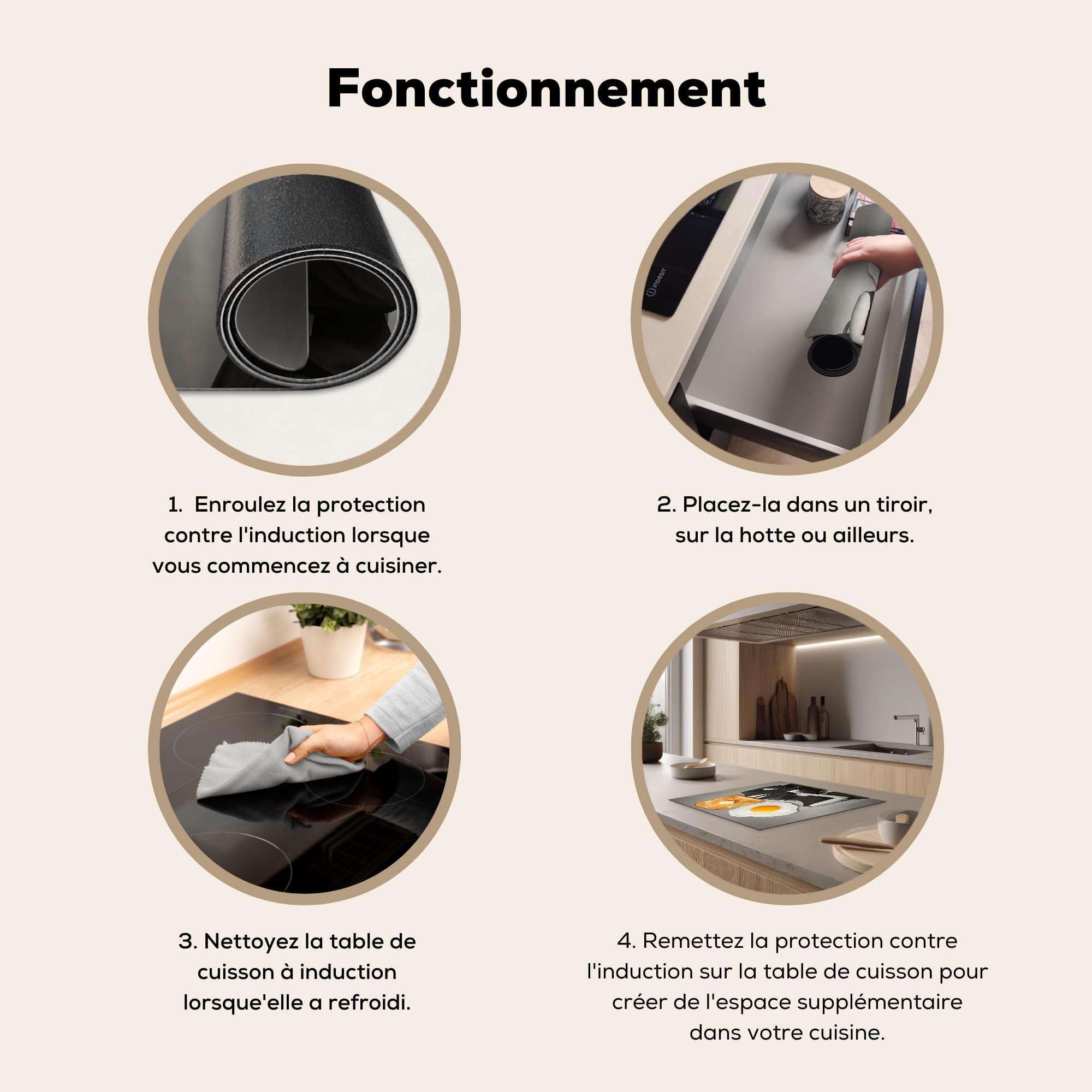 KitchenYeah© Protege Couvre Plaque De Cuisson Décoration Cuisine Tapis Protection Protecteur Induction 59x52 cm Petit-déjeuner - Couple - Œuf - Pain