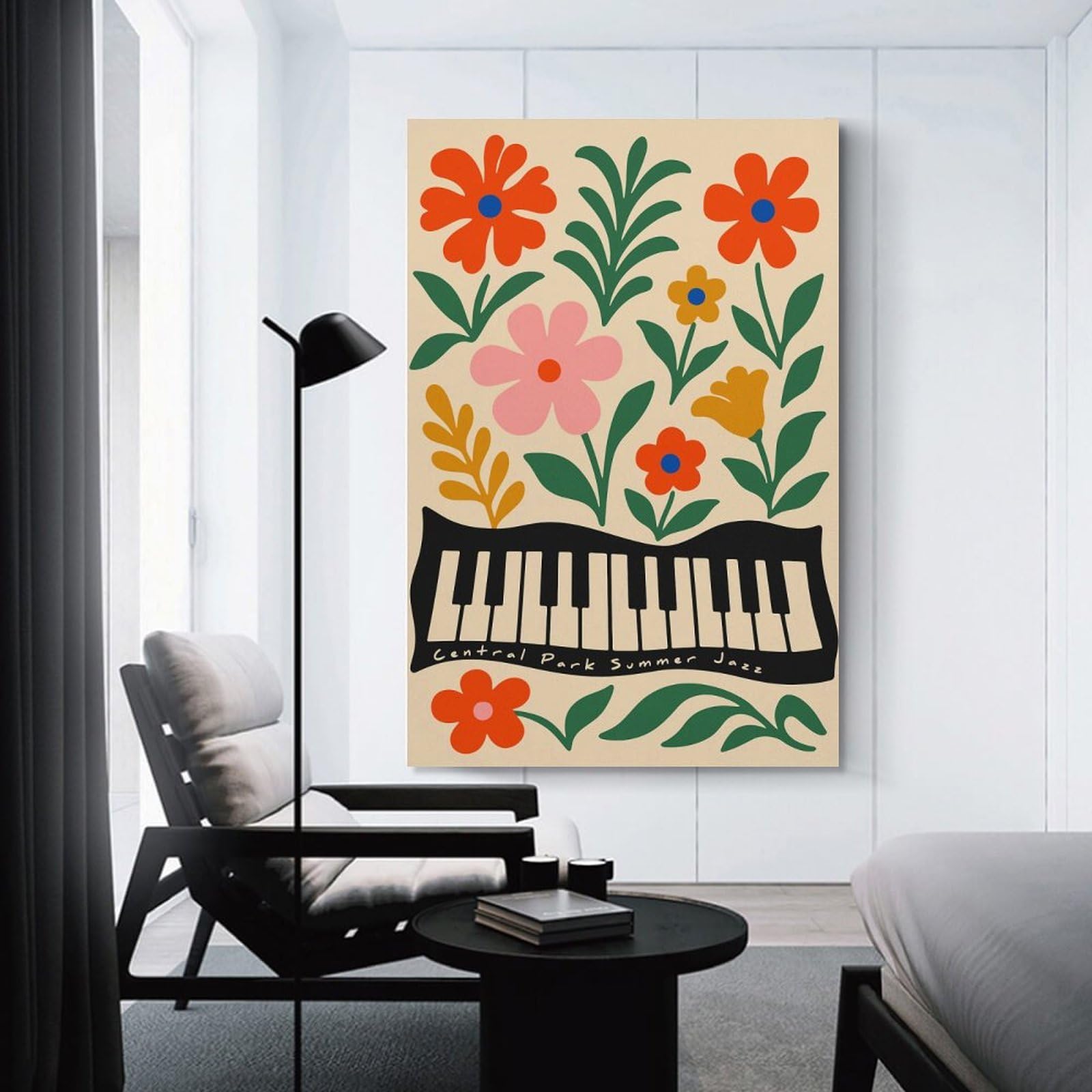 Junmoney Room Decor Wall Art Central Park Summer Jazz Floral Piano, 16x24inch(40x60cm), for Gallery Wall Layouts in Home Or Office, Home Wall Art for Statement Displays