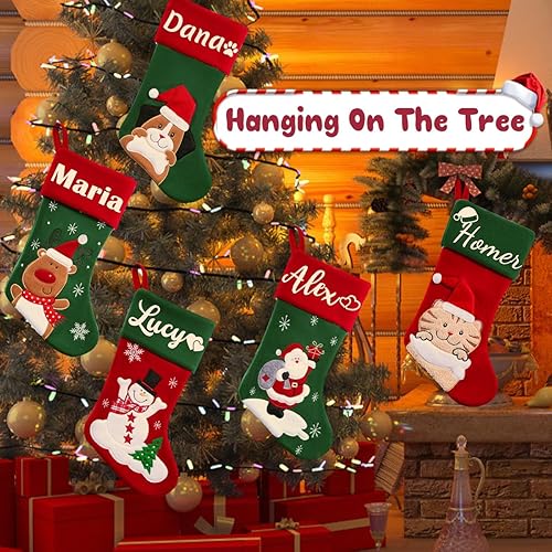 Miniatura 7 de Novgarden Medias de Navidad personalizadas, calcetín de Navidad con nombre personalizado con muñeco de nieve 3D, alce, muñeca de Papá Noel, medias
