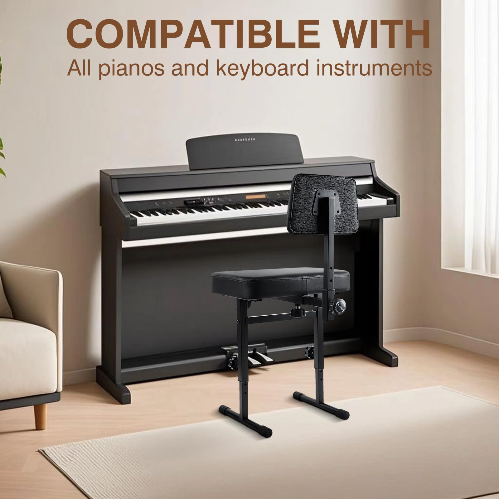 Verstellbare Klavierbank mit Rückenlehne - Gepolsterter Hocker für Keyboard-Musiker, Heimstudio & Klassenzimmer