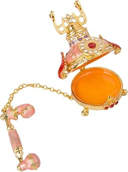 QIFU Vintage Small Pink Telephone Shaped Trinket Box with Rich Enamel and Sparkling Rhinestones Unique Gift for Family