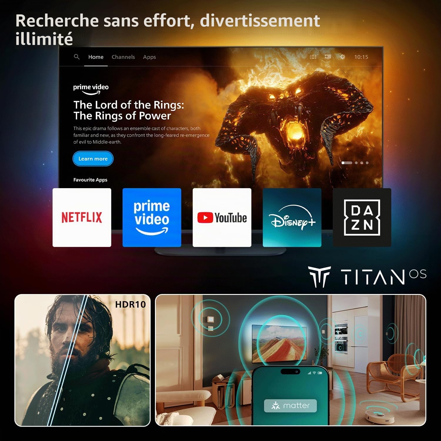 PHILIPS Ambilight TV 32PQS6901/12 téléviseur Intelligent FHD QLED, 32" | Pixel Precise Ultra HD, Titan OS, Dolby Audio