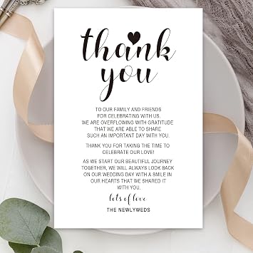 50 Wedding Reception Thank You Cards - Place Setting Cards for Wedding, Rehearsal Dinner Table Sign for Your Table Centerpiece, Decorations, 4 x 6 Inch