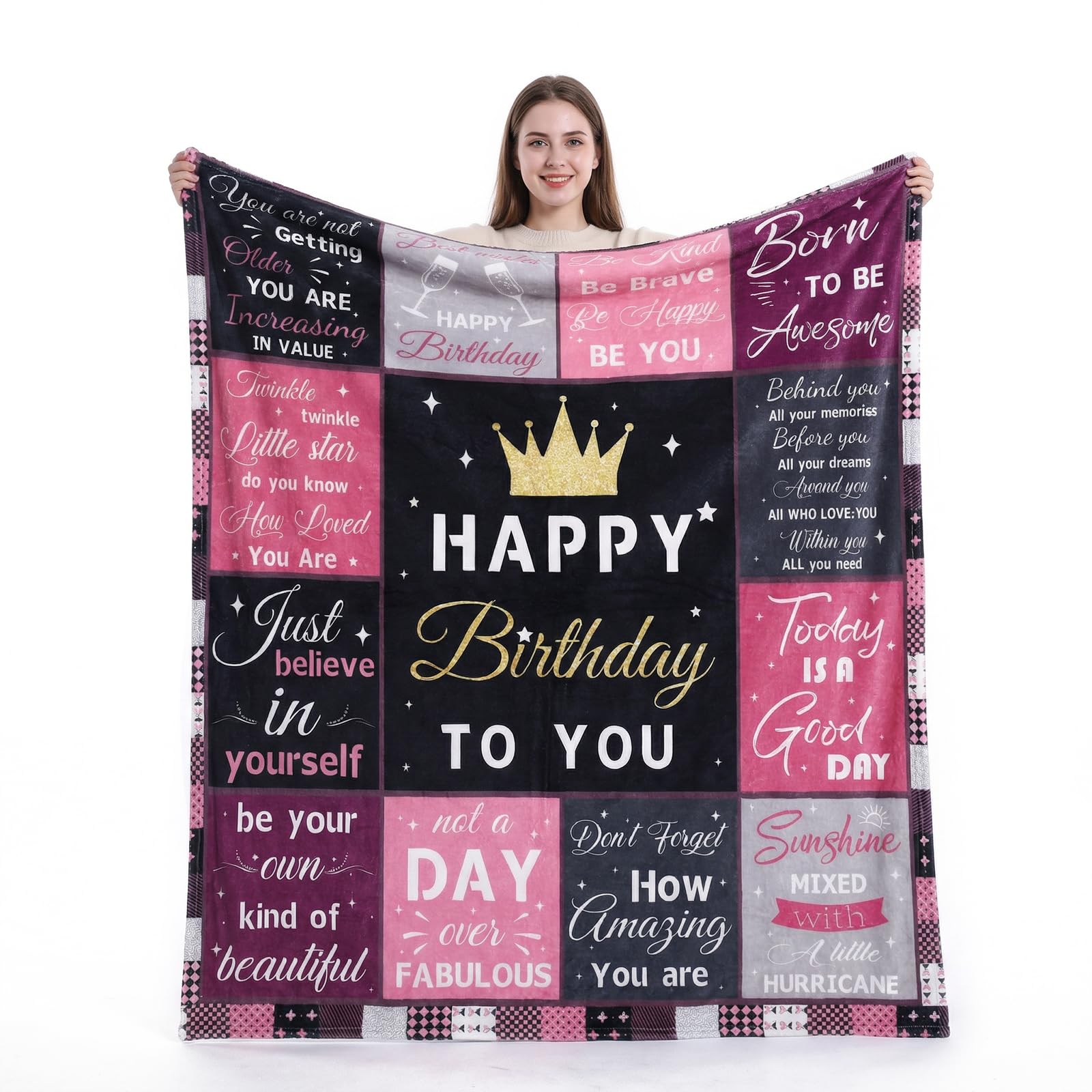 Birthday Gifts for Women Blanket 150x130CM, Unique Gifts Happy Birthday Decorations for Women, Womens Birthday Gifts for Friend Sister Wife Mum Grandma
