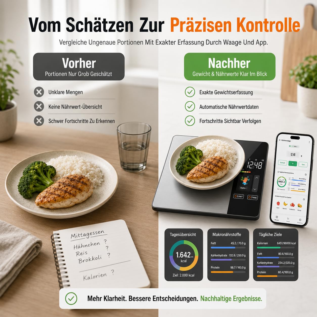 Smartvita Küchenwaage- Smarte Ernährungswaage Mit Präziser Messung Für Kalorien Portionen Backen Kochen Kaffee Und Edelstahl Küche
