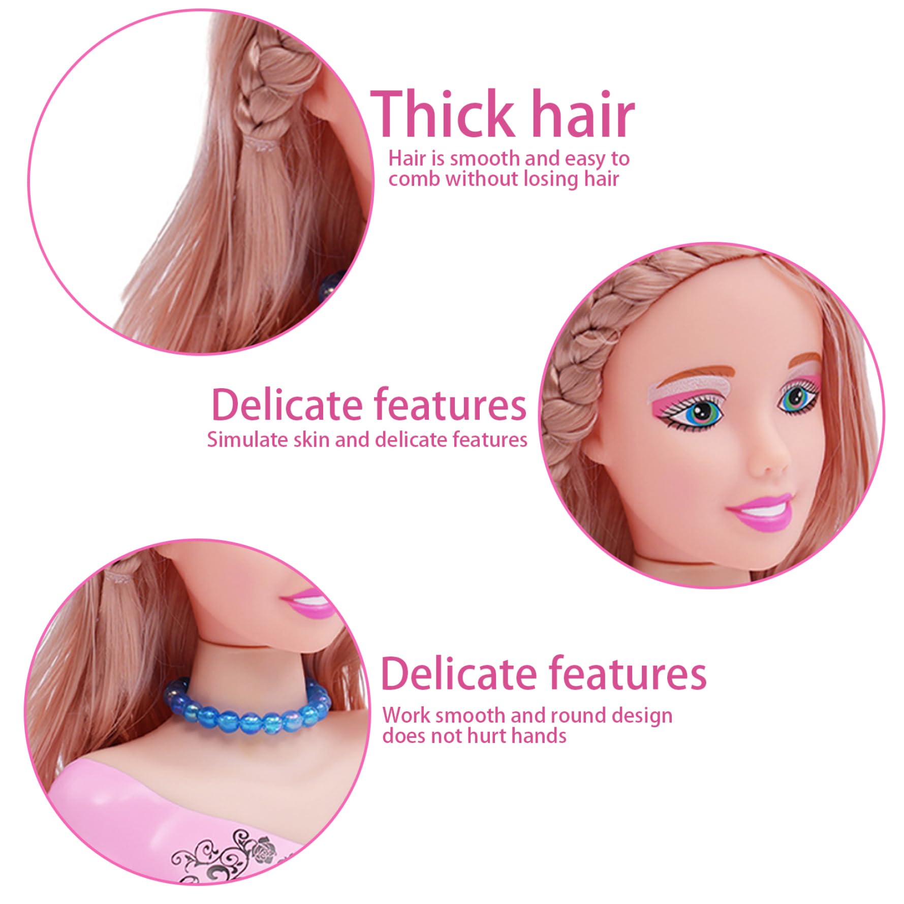 Cabeza de muñeca con Estilo para niños, 39 Unidades/Juego, Cabeza de muñeca con Estilo de Pelo Seguro para niñas, Juego de peluquería con Accesorios para el Cabello para niñas