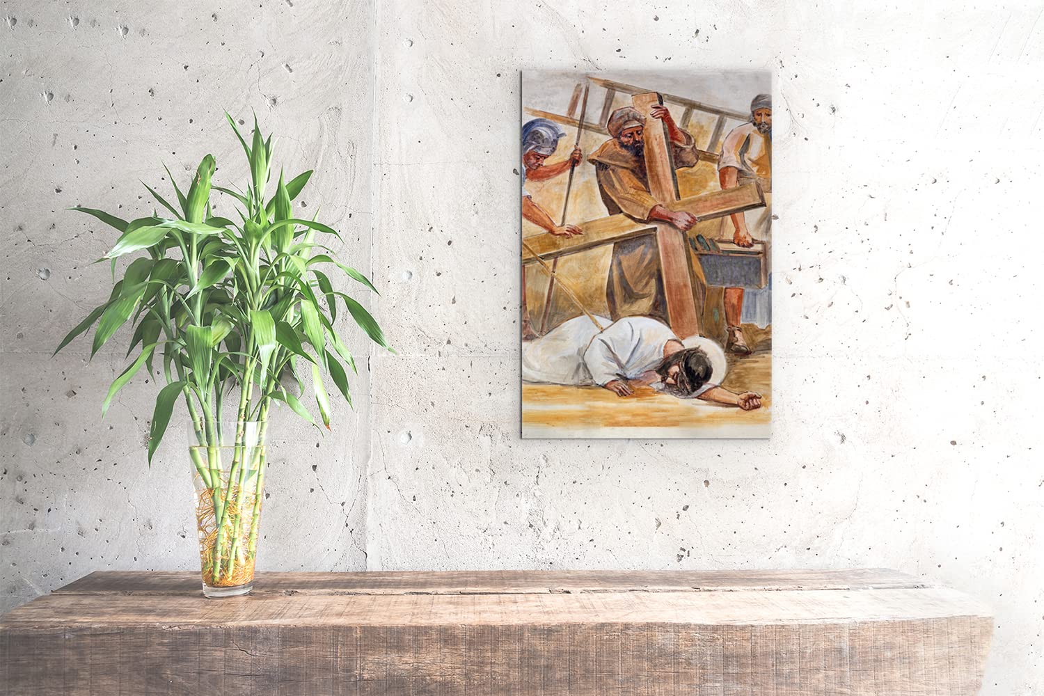 SacroArte 40x60 cm Immagine Decorativa Fotografia per la casa - Gesu cade sotto la croce, la strada