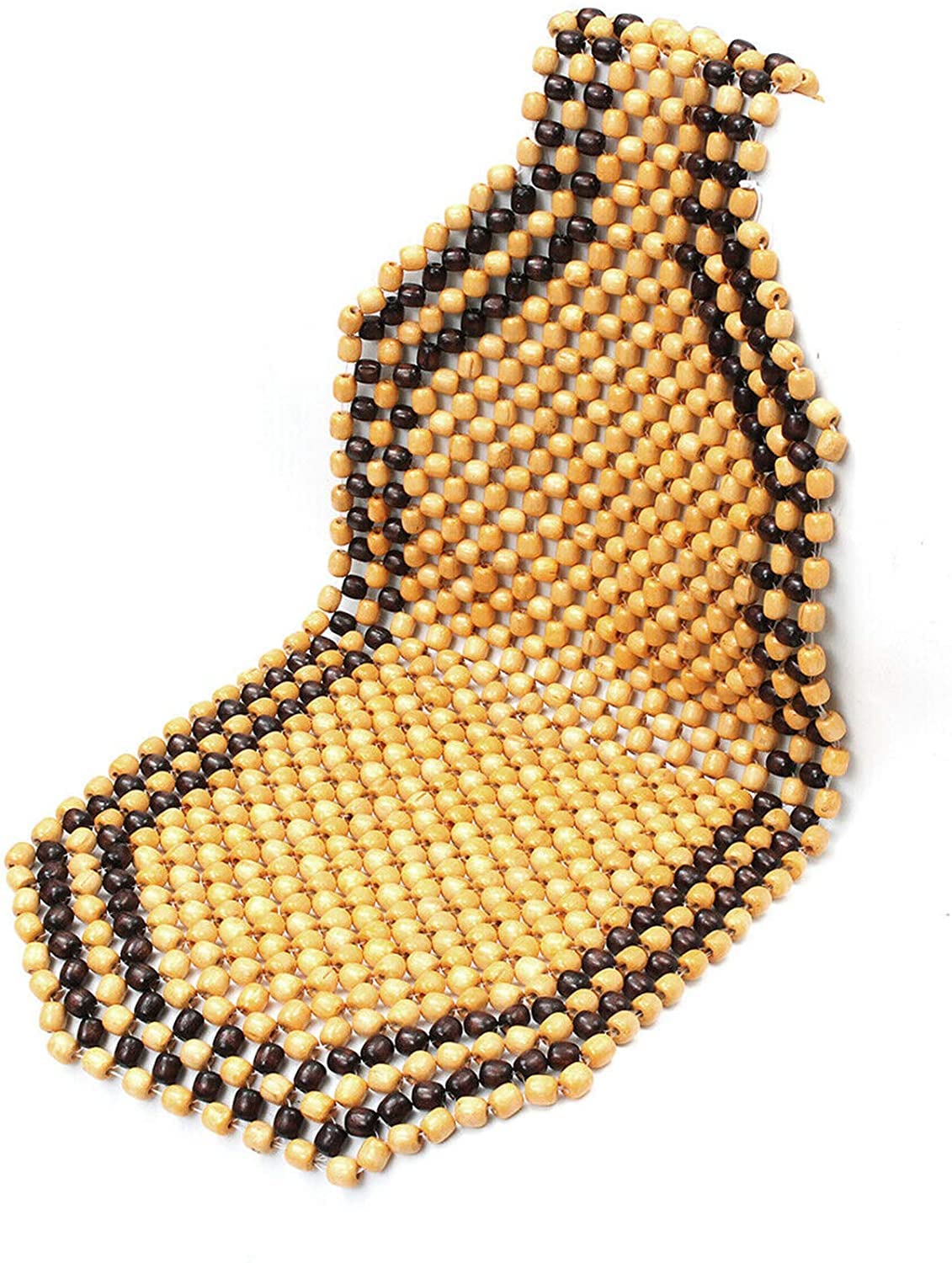 Ebuyerfix Beige Wooden Beaded Car Seat Cushion, Universal Massage Seat Cover For Car, Van & Taxi, Breathable Wooden Bead Pad For Back & Thigh Support, Comfortable Cooling Beaded Car Seat Cover, Durable Design