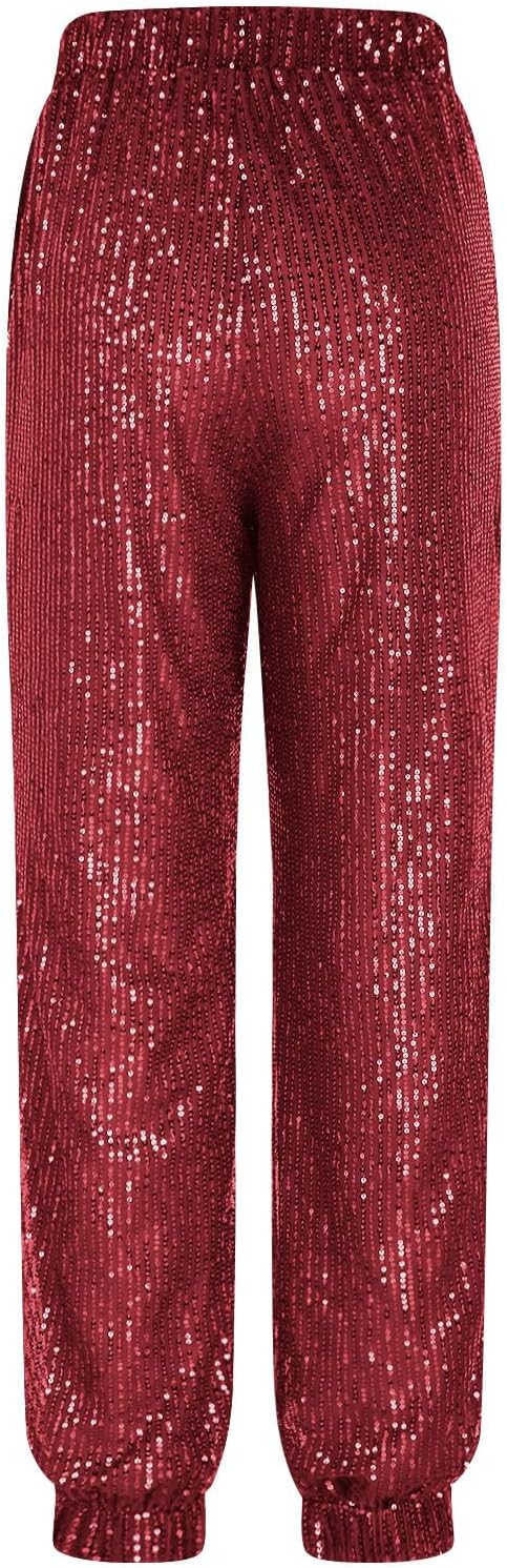 Sequin Joggers for Women Elastic High Waisted Sparkly Pants Holiday Party Glitter Trousers Disco Dance Clothes 2025 - Image 5
