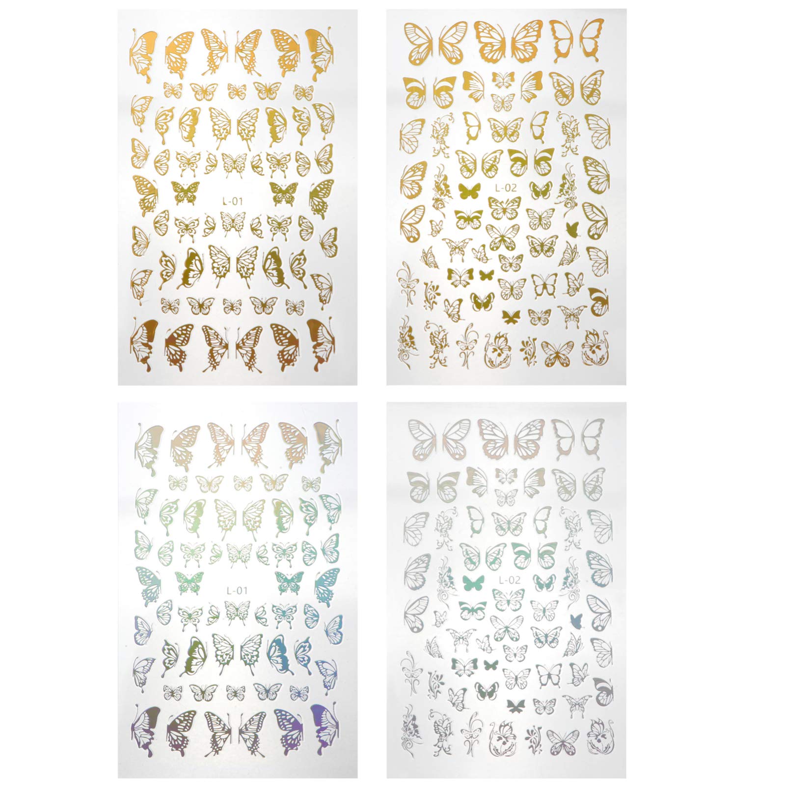 36fogli Adesivi Per Unghie Forma Di Farfalla Decorazioni e Argento Per Nail Art Adatti Per Unghie Naturali e Artificiale