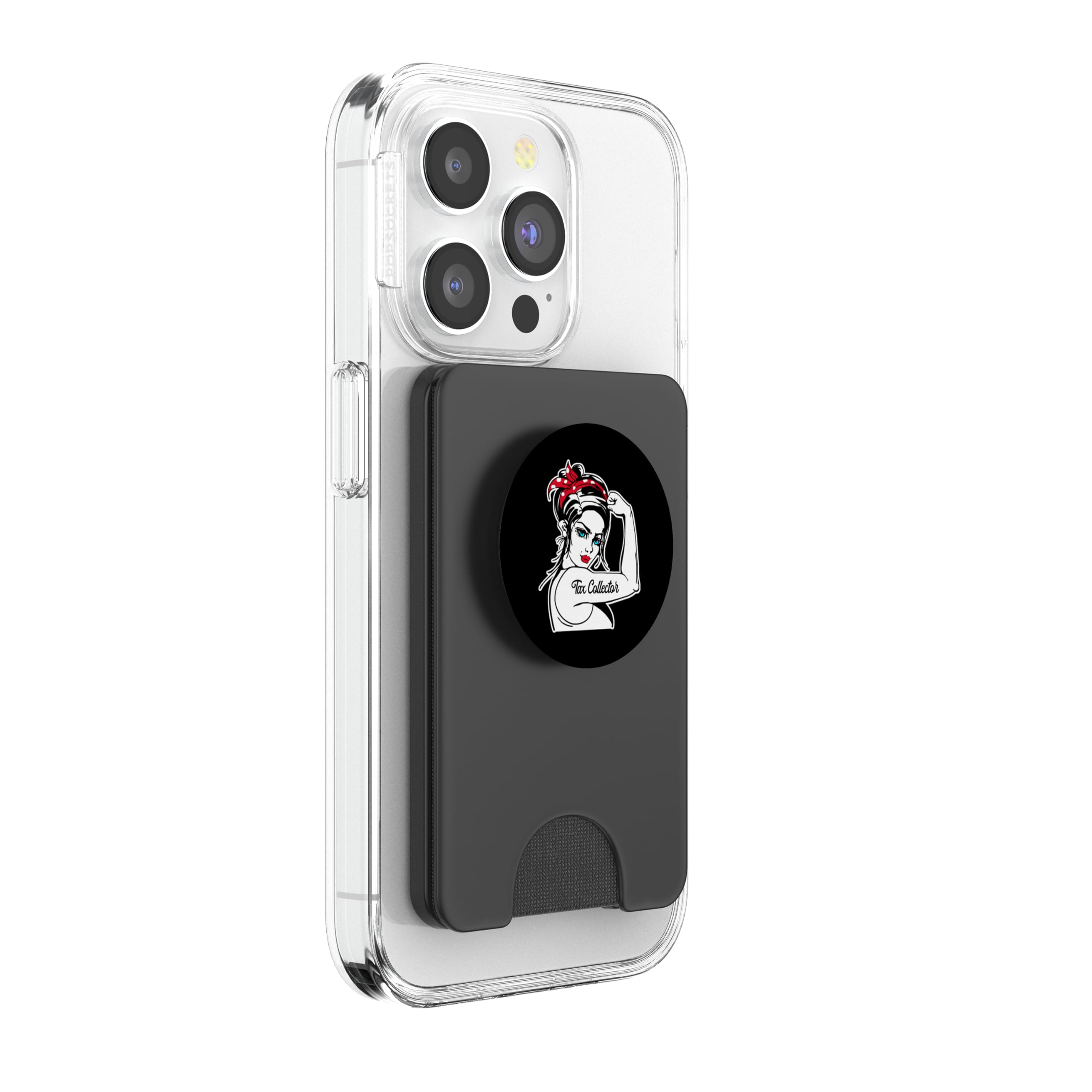 Female Tax Collector Rosie The Riveter Pin Up Girl Tax PopSockets PopWallet for MagSafe, Black - Image 4