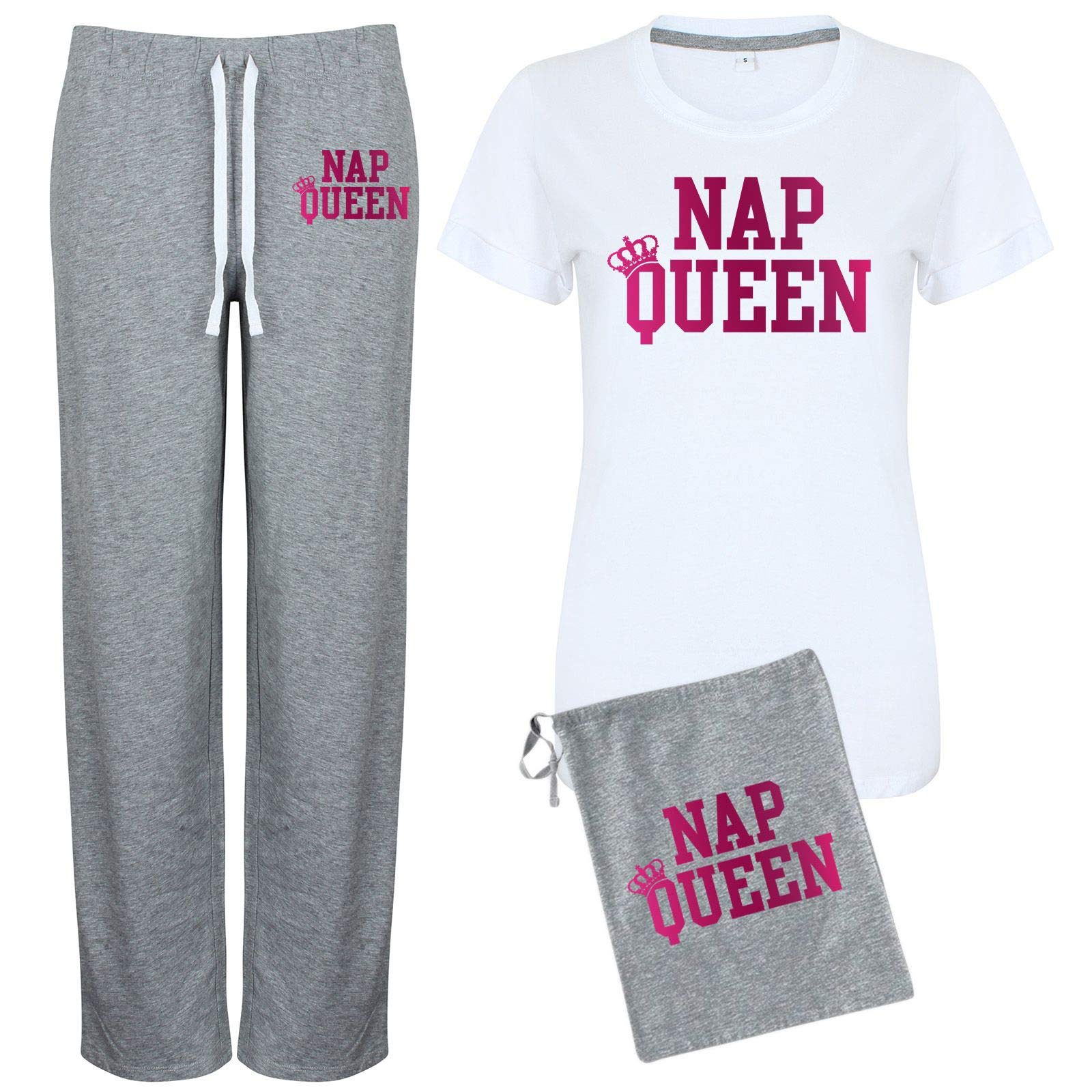 UKPrintwear Nap Queen T-Shirt & Trousers Pyjamas Set, Pink, XL