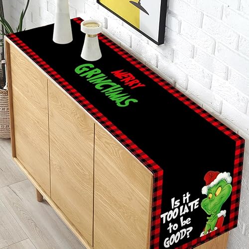 Miniatura 5 de Camino de mesa Merry Grinchmas, Navidad, búfalo, cuadros, invierno, vacaciones, decoración para fiestas, chimenea, cocina, comedor, decoración del
