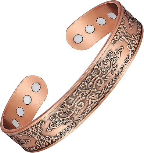 Feraco Pulsera ancha de cobre para hombre, pulsera magnética mejorada de 12 veces más fuerza para hombres con 3800 imanes Gauss, joyería de cobre