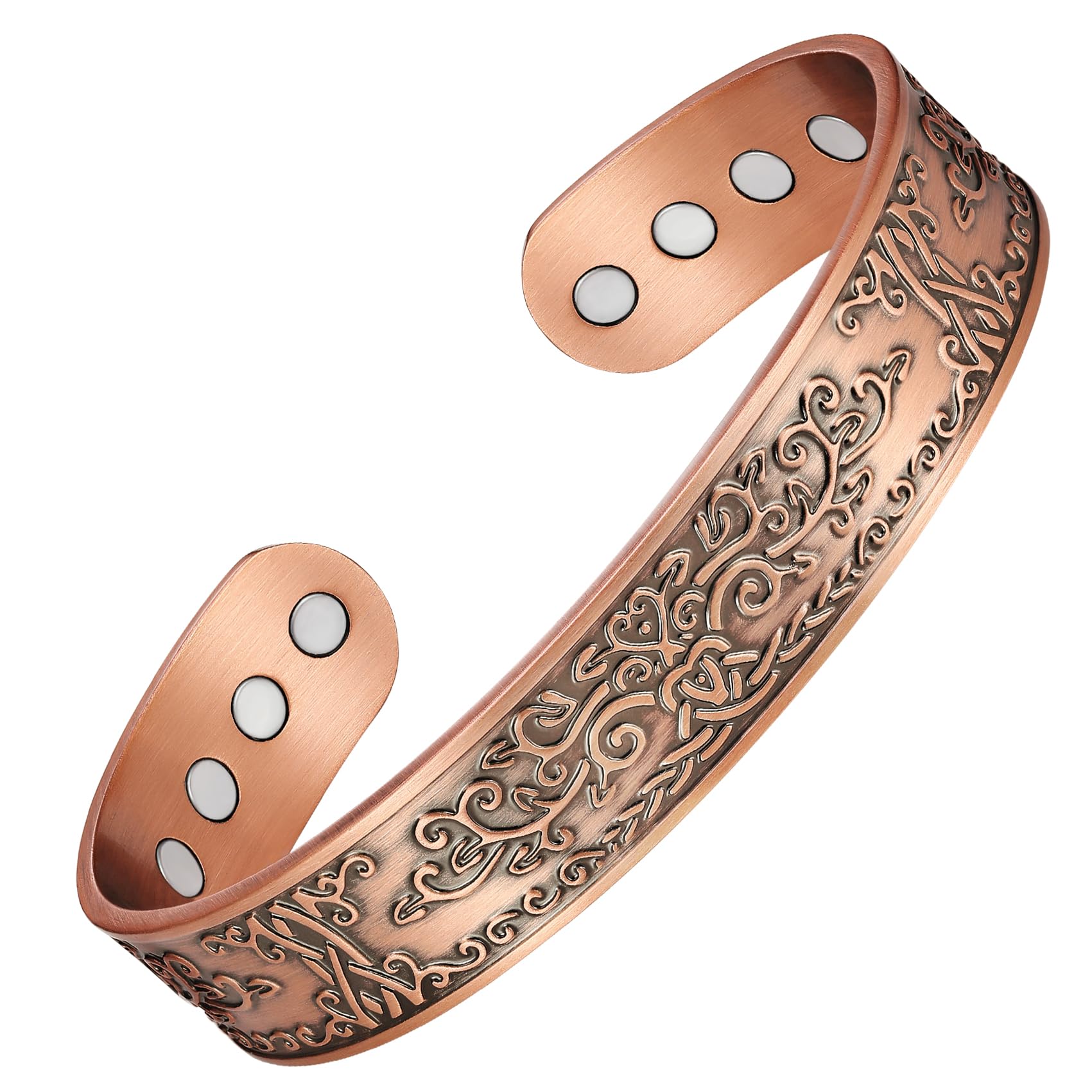 Feraco Copper Bracelets for Men, 12X Strength Wide Pure Copper Magnetic Bracelet for Men with Neodymium Magnets, Adjustable Cuff Bangle with Giftable Box