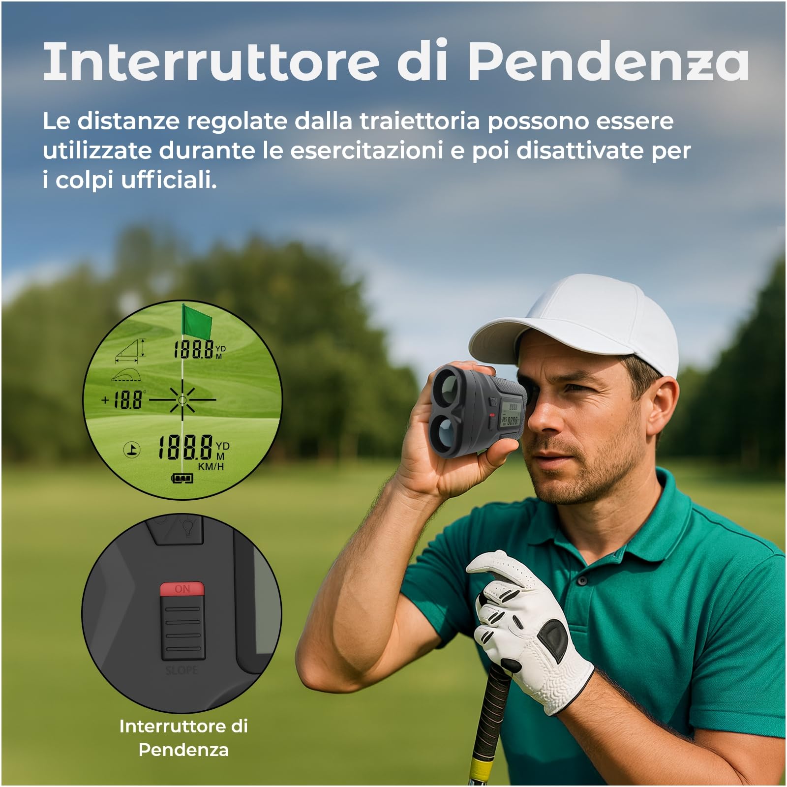 Telemetro Golf 1097M con Pendenza e Blocco Bandiera di WanderS – Telemetro Laser USB-C Ricaricabile, Vibrazione, Ingrandimento 6X, Modalità Torneo, Display Laterale – Accessorio Golf Uomo