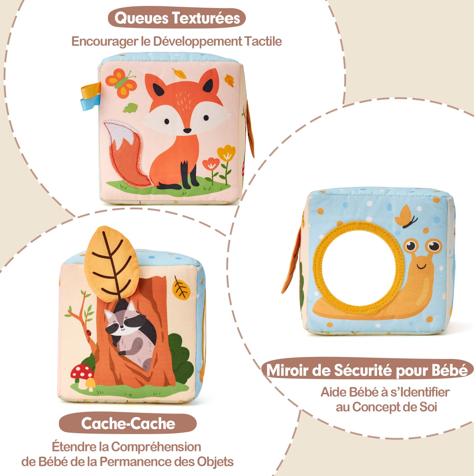hahaland Jouet Bébé Boîte à Mouchoirs 6 Mois Jouet Sensoriels Montessori Aves Papiers Froissés et Boîte à Tissus, Jouets D'Éveil Bébé avec Miroir, Cadeau pour Fille Garcon 3 6 9 12 Mois