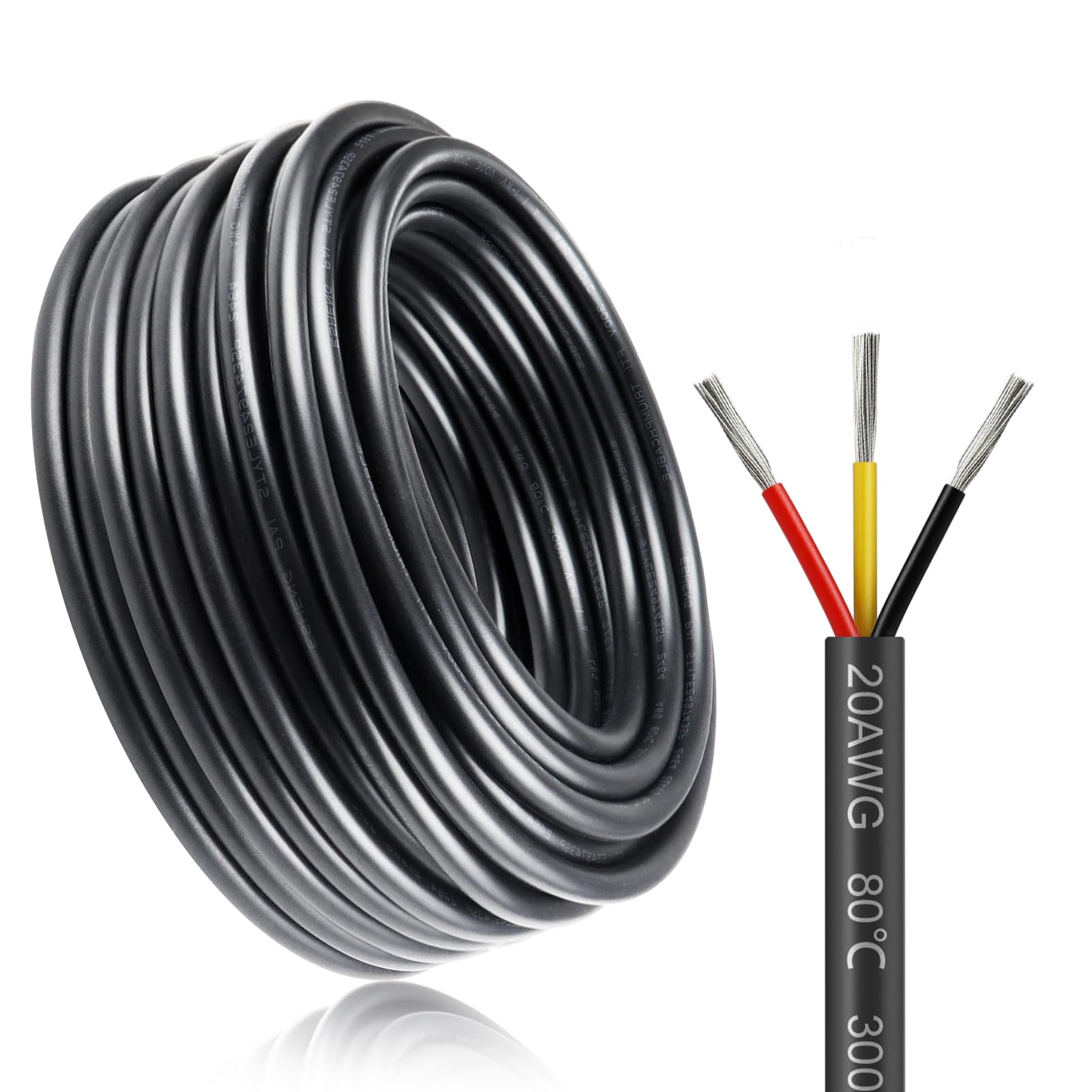 30M/100ft 3 * 0.5mm² Electric Cable, 20AWG Electrical Wire, 5V/12V/24V Low Voltage Extension Cable, 3 Core Outdoor Landscape Lighting Tinned Copper Wires, Flexible High Temperature Resistant Wire
