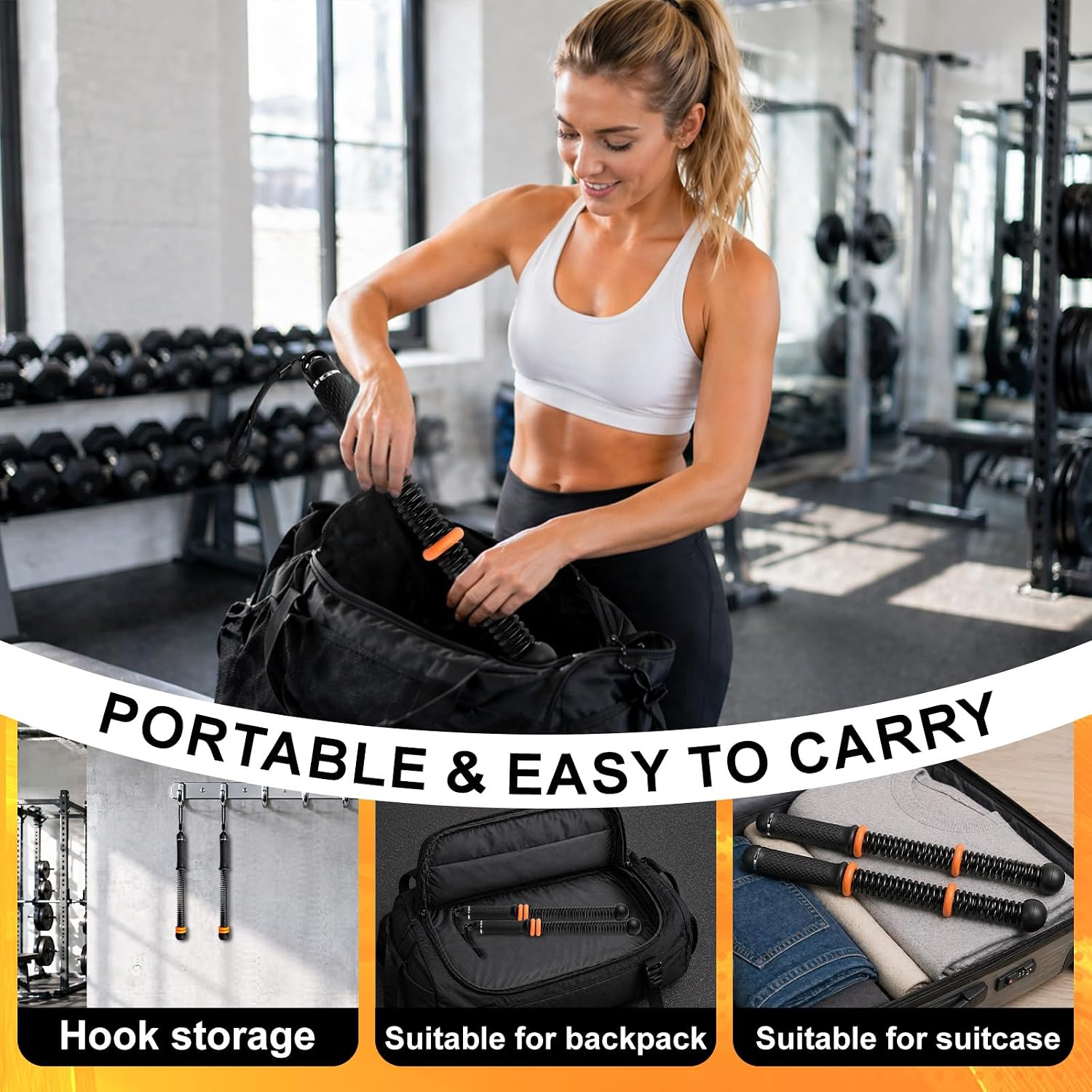 2PCS Ropeless Battle Ropes for Home Gym, Cordless Battle Ropes with Adjustable Resistance Rings, Quiet Portable Workout Equipment for HIIT, Strength Training & Low Impact Cardio