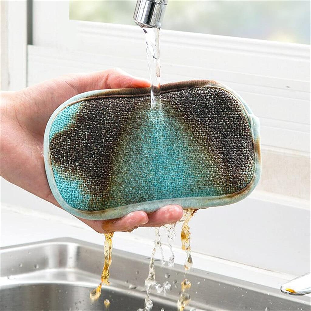El Cepillo de Limpieza de descontaminación del paño de Cocina para el hogar no daña la Esponja de Doble Cara para Lavar la Olla 5 Piezas (White_Style_)