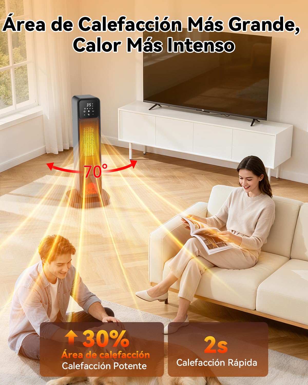 2200W Calefactor Bajo Consumo - Eléctrico Cerámico Oscilante, 4 Modos ECO, Temporizador 1-12H, Protección Sobrecarga/Vuelco, Bajo Ruido, Mando Remoto - Portátil Baño, Sala, Dormitorio, Oficina
