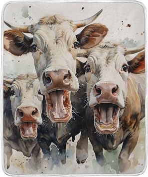Throw Blanket-Laughing Cows, Soft Comfort Fuzzy Blanket Single-Side Blanket for Bed Couch Sofa 50x60 inches