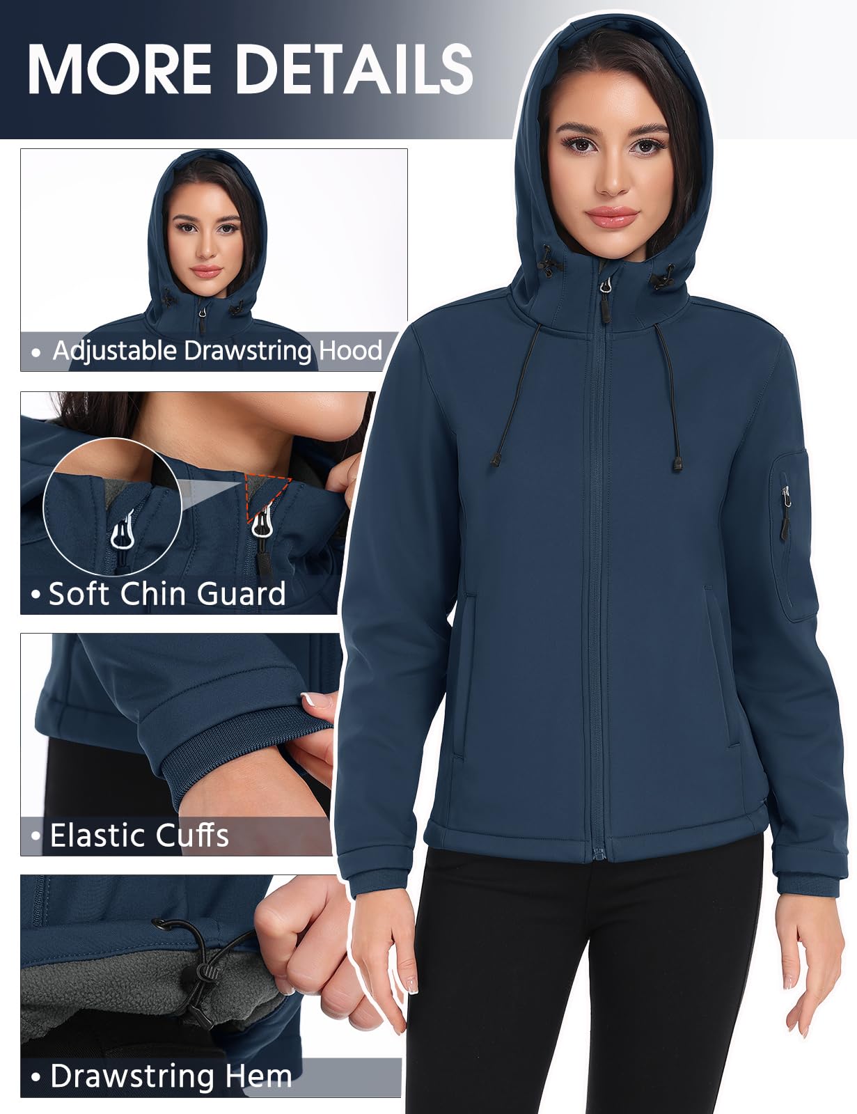 CMTOP Giacca Softshell Donna in Pile Caldo Giacca Idrorepellente Giacca a Vento Autunno Inverno Primavera Giubbotto Con Cappuccio per Trekking Running Pesca Ciclismo
