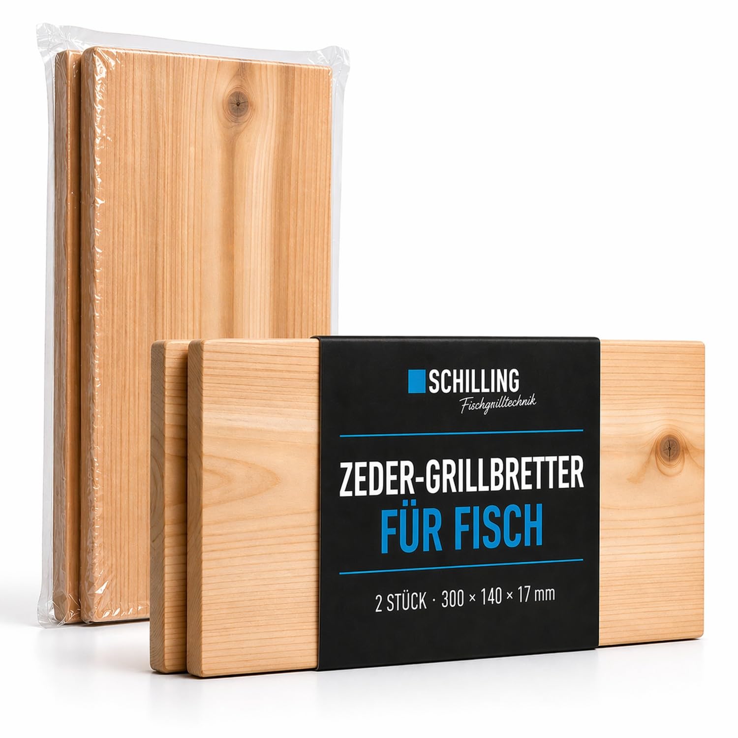 Grillbrett, Räucherbrett, 2er Pack, 30x14x1,7 cm, Zeder, Abtropfrinne, für jedes Grillgut, Fisch, Geflügel, Schwein, Rind, Wild, Lamm, Gemüse