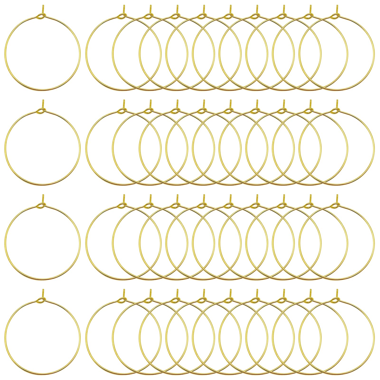 200Pcs Plated Wine Glass Hoop Rings 25mm Wire Hoops Wine Glass Rings Hypoallergenic Round Hoop Earring Open Earring Beading Hoops Earring Finding for