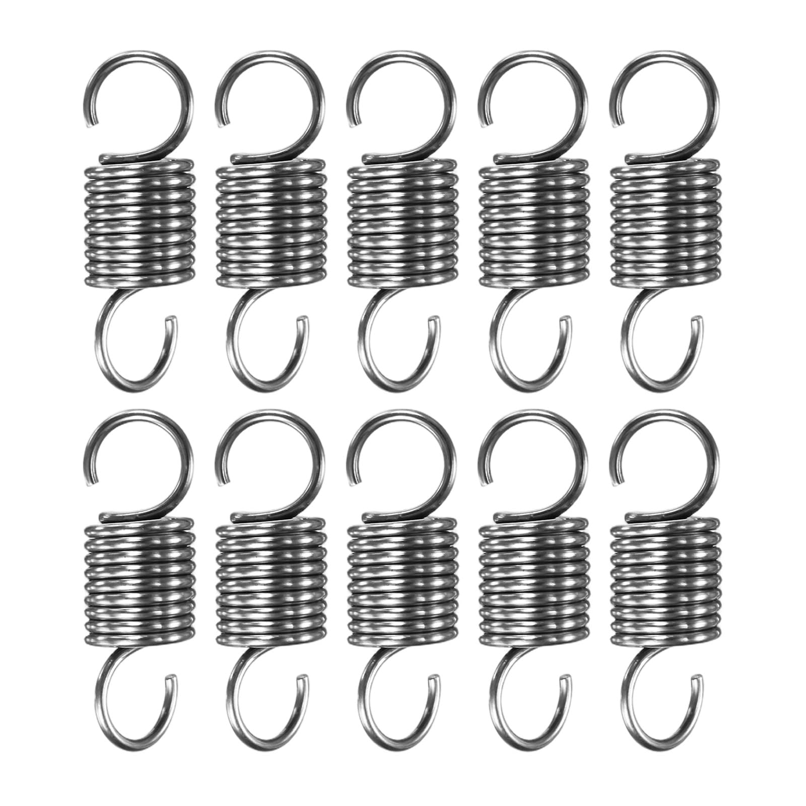 M METERXITY 10-Pack Extension Springs, 30mm Length 10mm OD 304 Stainless Steel Dual Hook Tension Spring for Garden Tool/DIY/Mechanical Repair Replacement [Silver Tone, 1.2mm Wire Size]