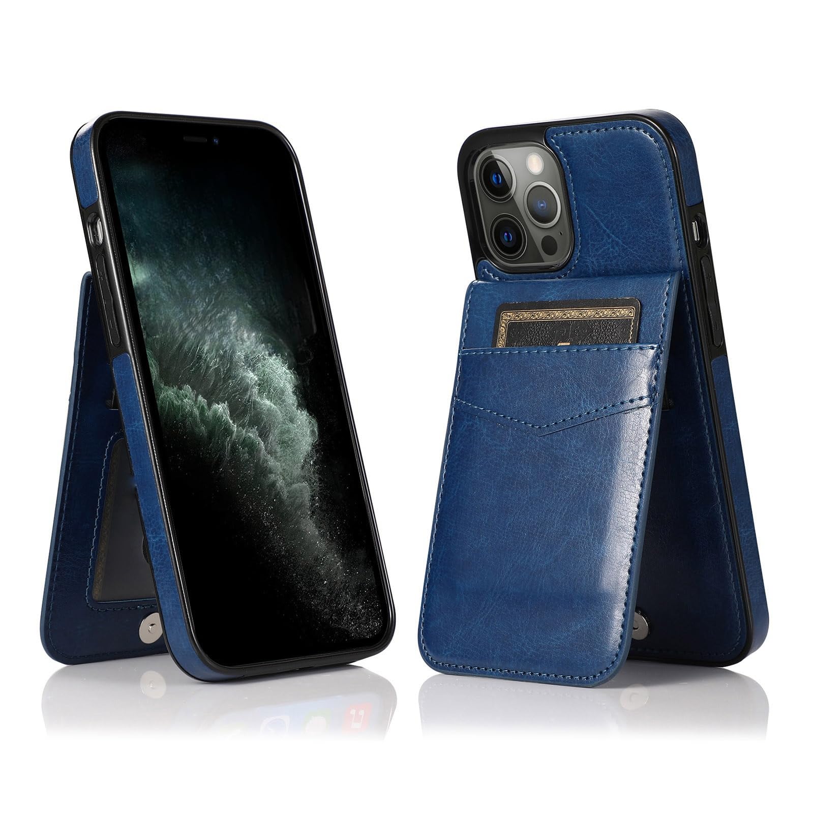 Wallet Phone Case for 13 Pro Max, PU Leather Magnetic Buckle Phone Cover with Card Holder Kickstand Blue
