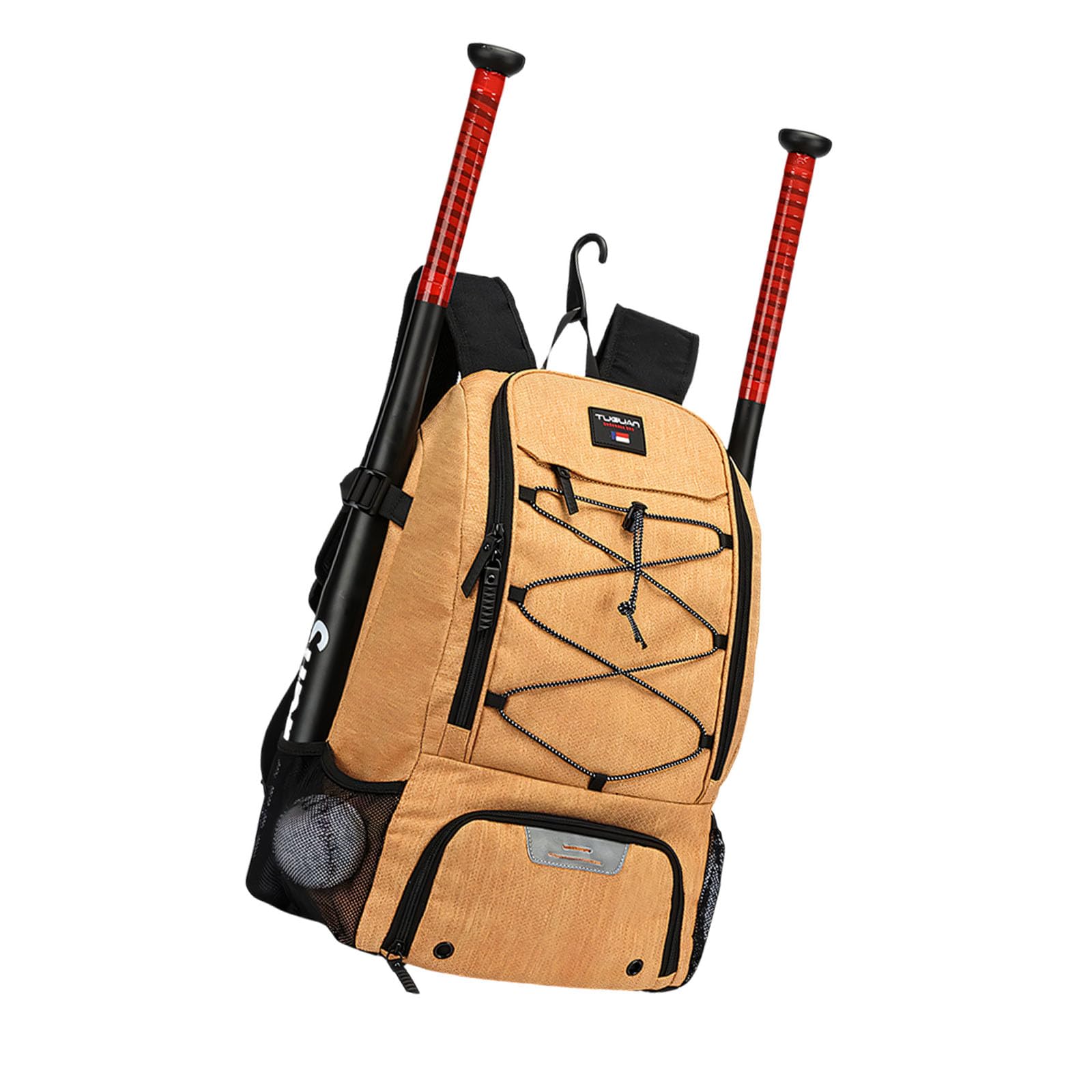 Trendiger und praktischer Baseball Trainingsrucksack mit viel Platz für Schlägerschuhe und andere Gegenstände sowie leicht zu pflegendem Schläger und Handschuhplaner aus Stoff