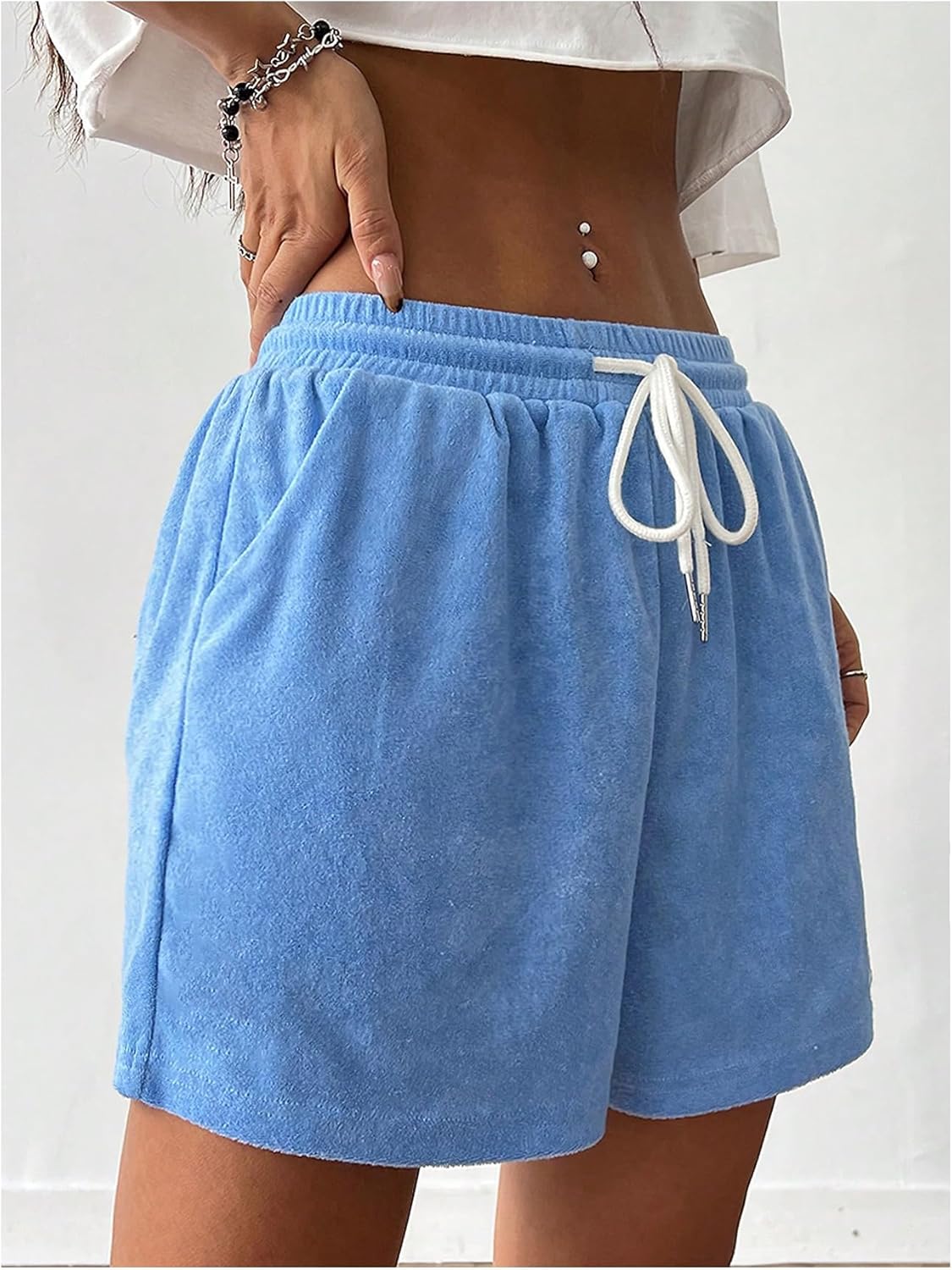 Floerns Women's Drawstring Waist Wide Leg Shorts Letter Track Shorts with Pocket - Image 4