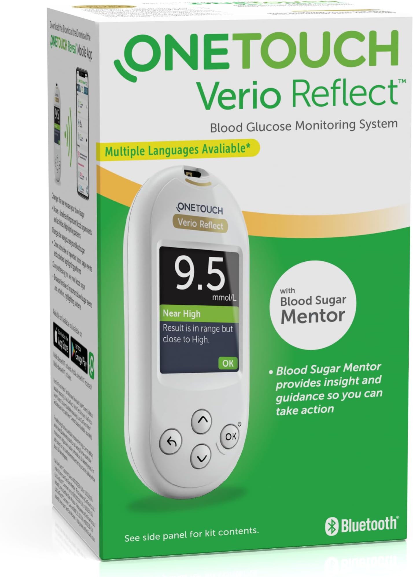 OneTouch Verio Reflect® Blood Glucose Meter - System for Blood Glucose Control with 1 Blood Glucose Meter,1 Lancing Device, 10 lancets &1 Pouch.
