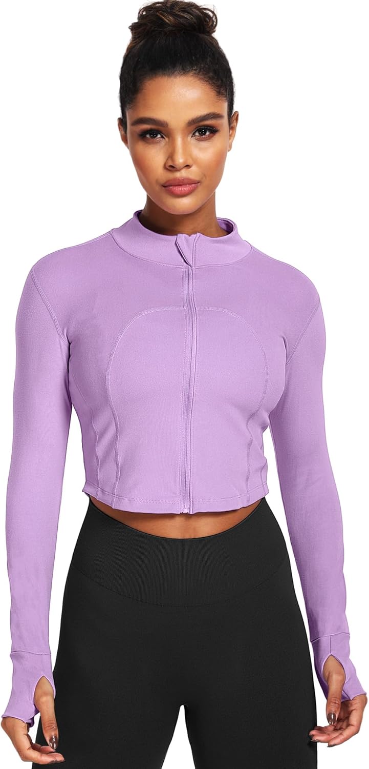 CADMUS Butterluxe Women's Workout Jackets Long Sleeve Full Zip Slim Fit Sportswear Crop Tops Thumb Holes for Running