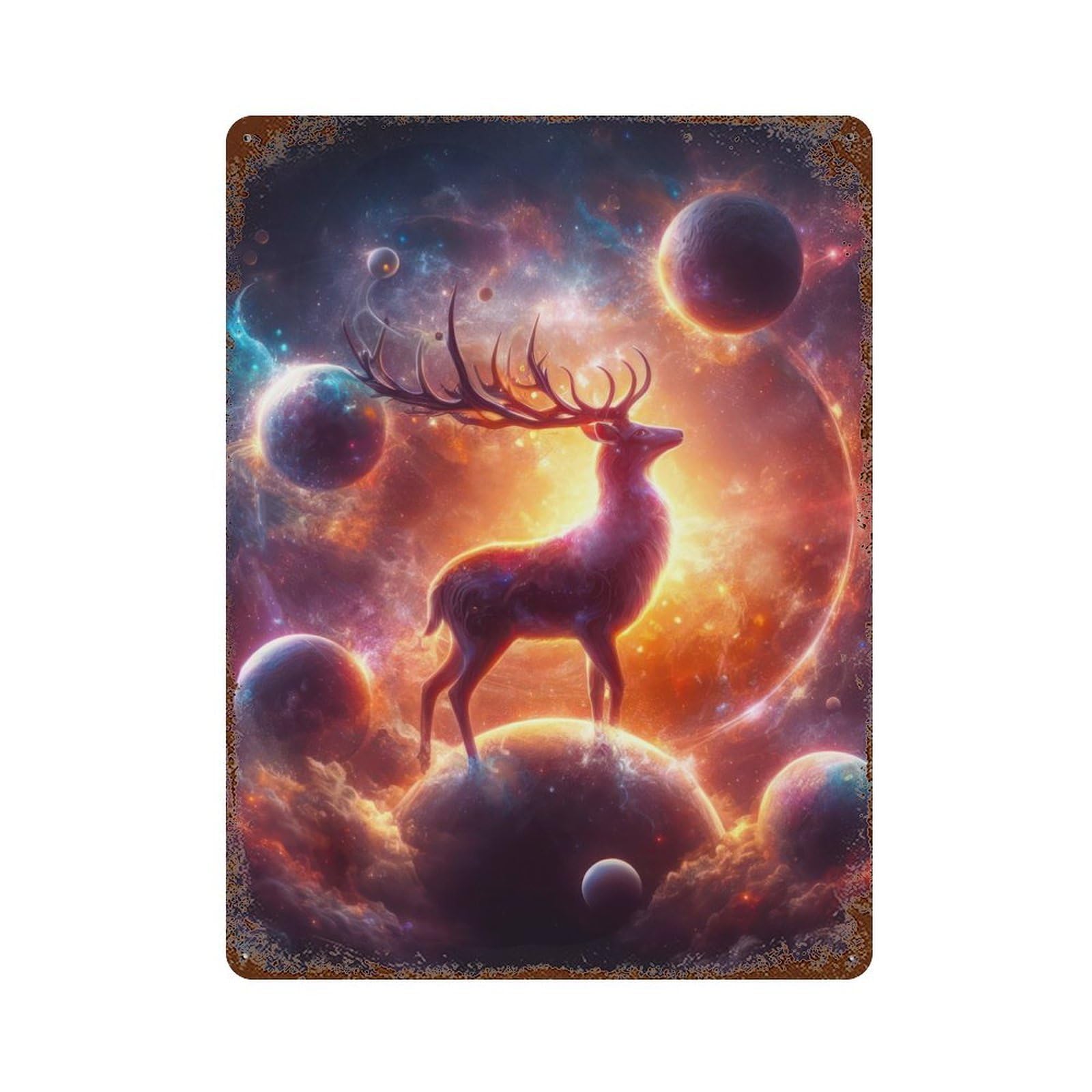 Rust Effect Deer on Top of The World Distressed Metal Wall Sign 15.7"x11.8", Decorative Metal Wall Art for Living Room, Hallway And Home Decor
