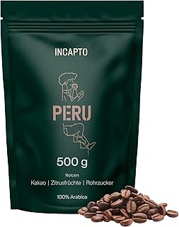 Incapto Spezialitäten-Kaffeebohnen | Single-Origin Peru | Espresso 100% Arabica | Specialty Coffee 84.75 Punkte SCA | Traditionell Geröstete Bohnenkaffee | Plantage Cajamarca, Cenfrocafé, 500g