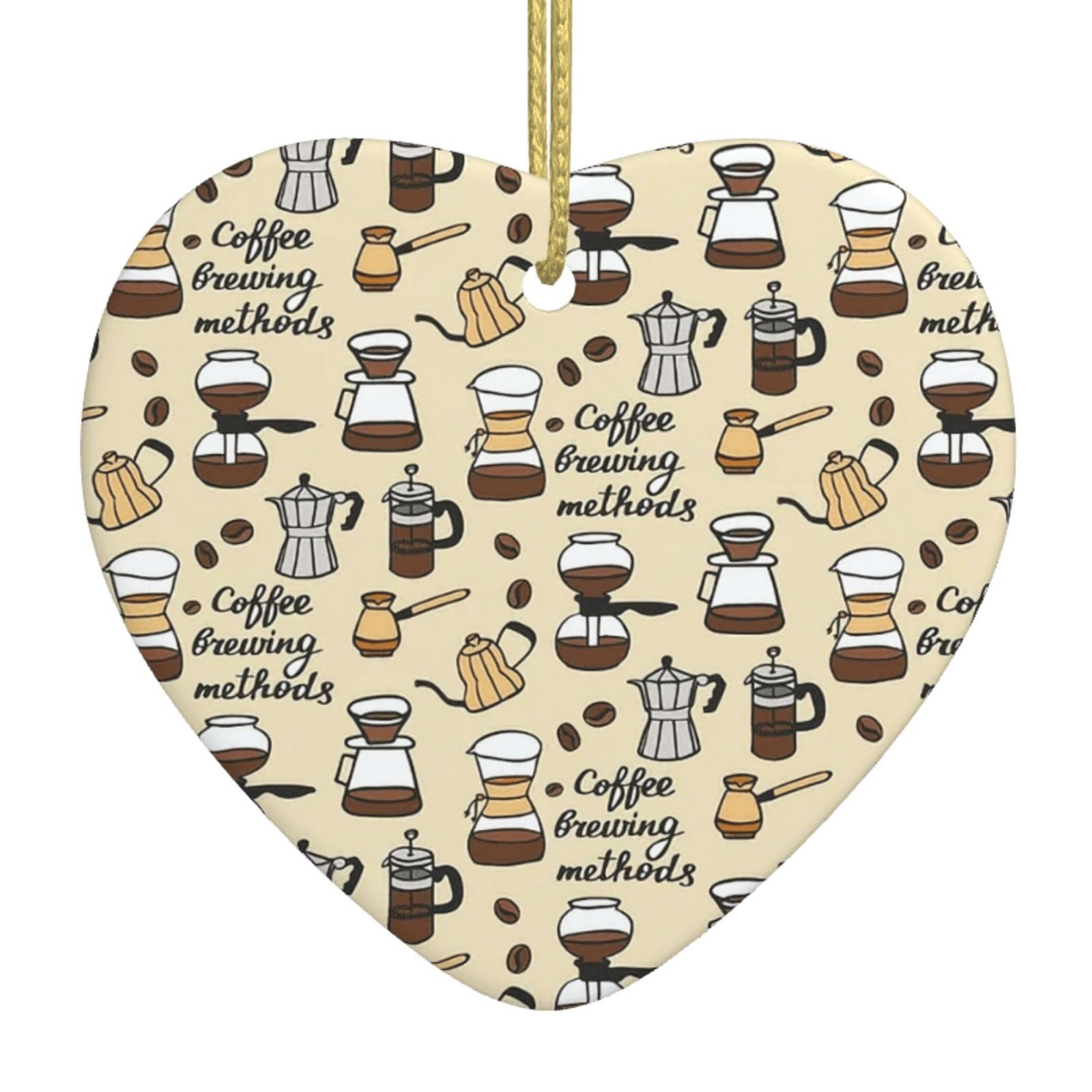 Nbtghga White Coffee And Sweets Sugar Print Christmas Ornaments, Ceramic Hanging Ornament, Xmas Tree Decoration, Holiday Home Decor