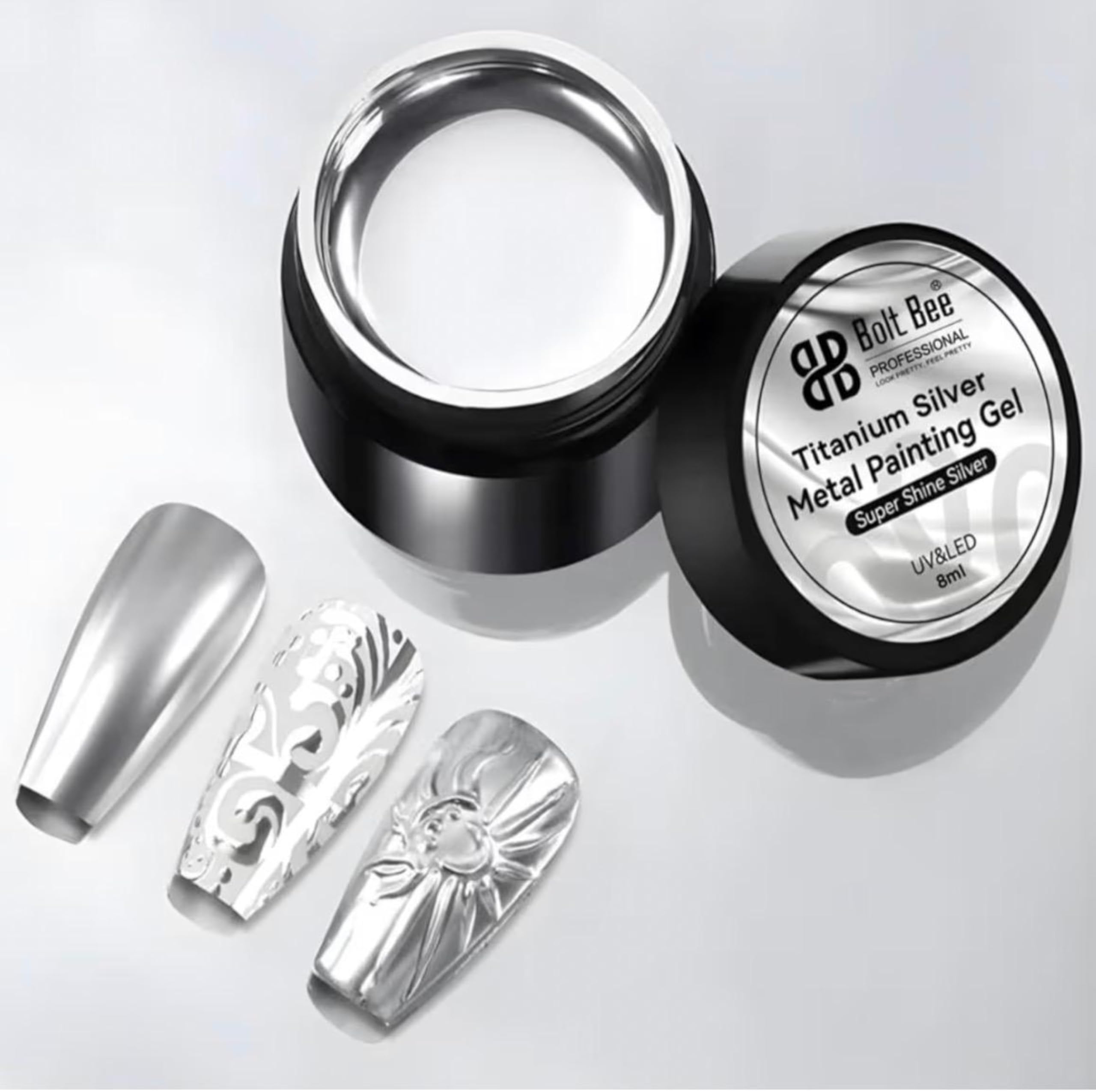 Bolt bee mirror Finishing mettalic gel silver Soak off UV/LED Nail Gel-image-33