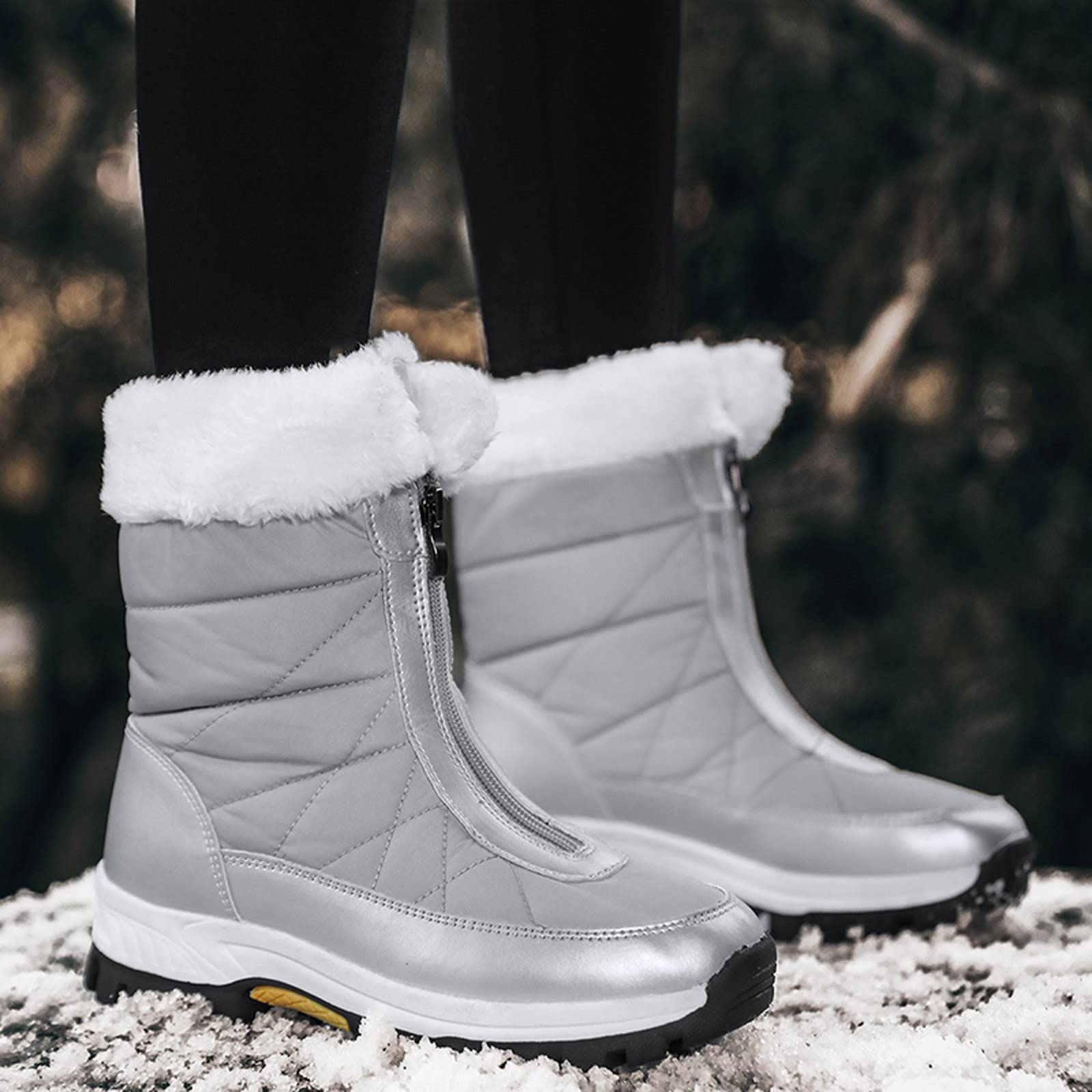 Mode femmes hiver à l'eau fermeture à glissière plate garder chaud bottes de neige confortables mi bottes chaussures Cales Chaussures Vélo